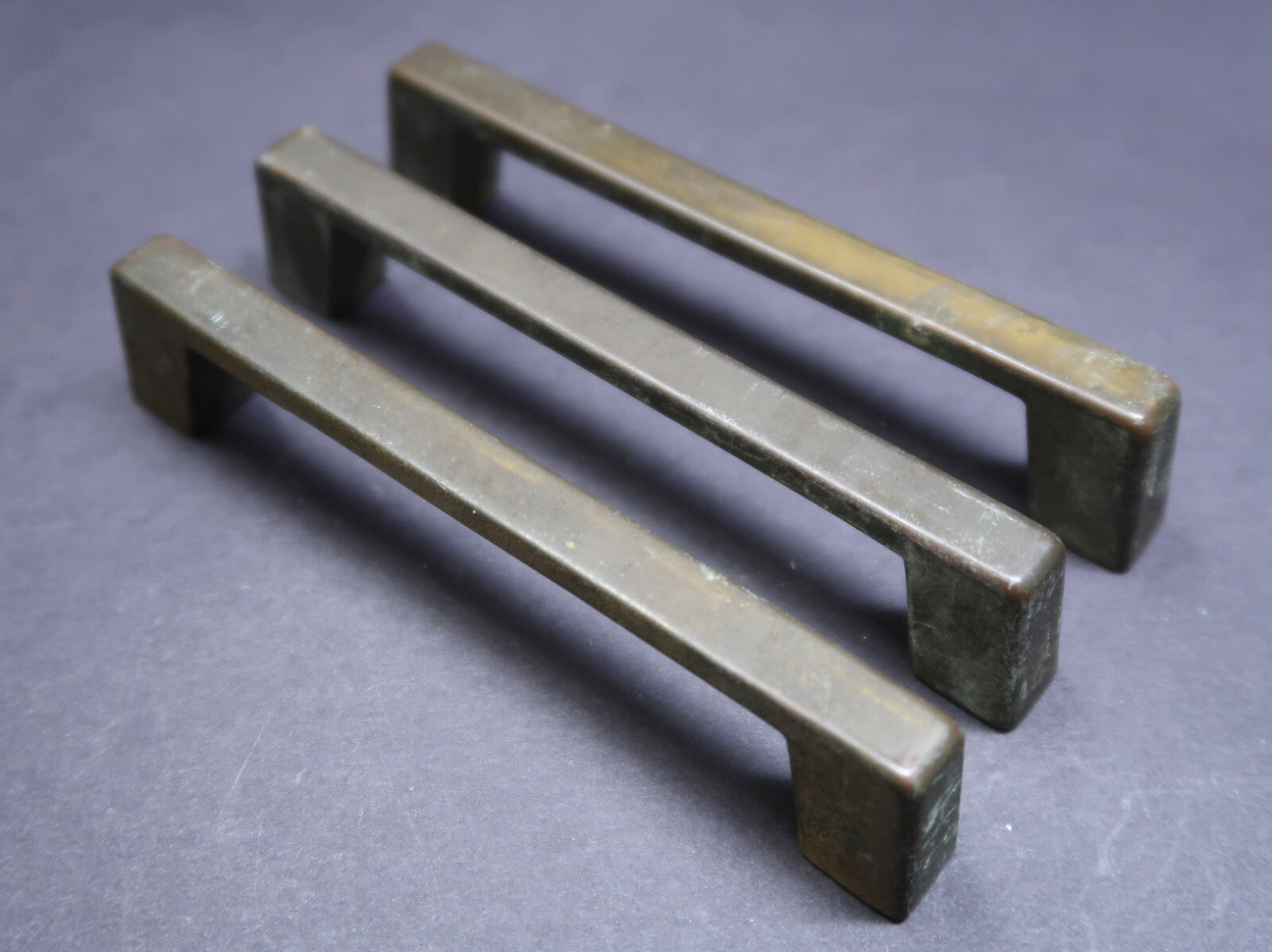 Set of 3 Brass Drawer Pulls Rustic Vintage L 4.4"