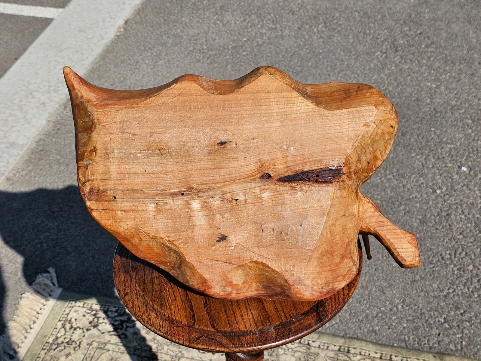 Handcrafted Wooden Snail on Leaf Sculpture Signed 19"L x 11"W x 5.5"H