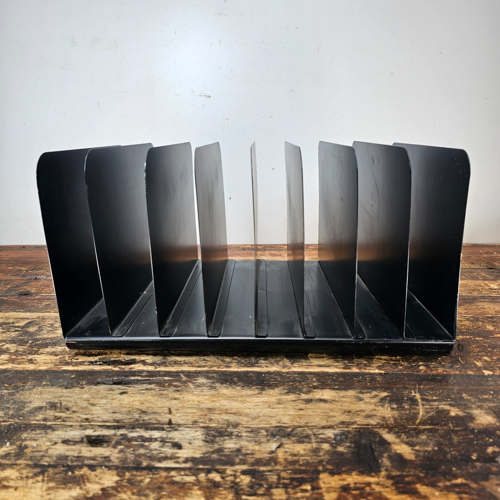 Vintage 8 Compartment Black Steel Desktop File Organizer