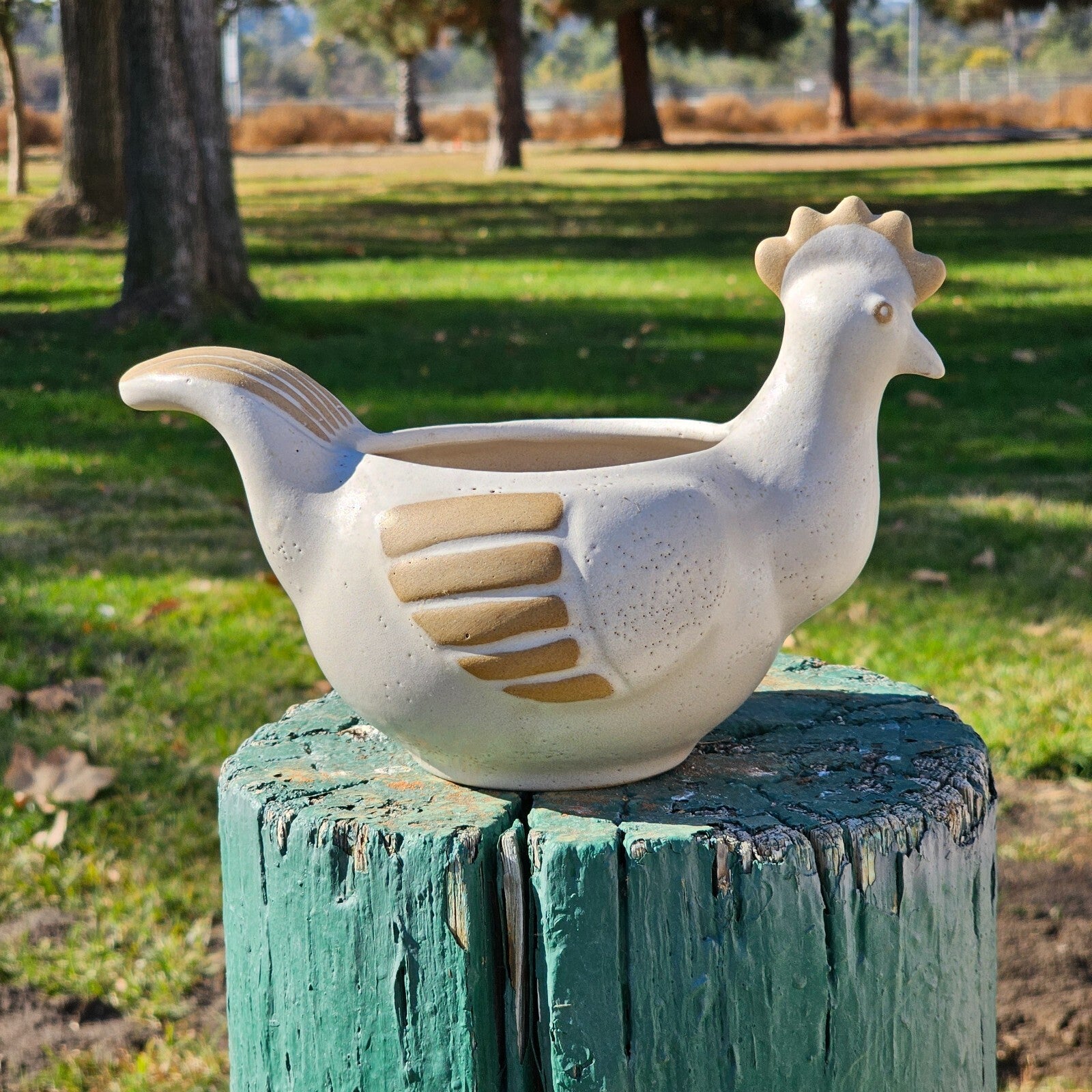 Vintage David Stewart Lions Valley Stoneware Hen Pottery Planter