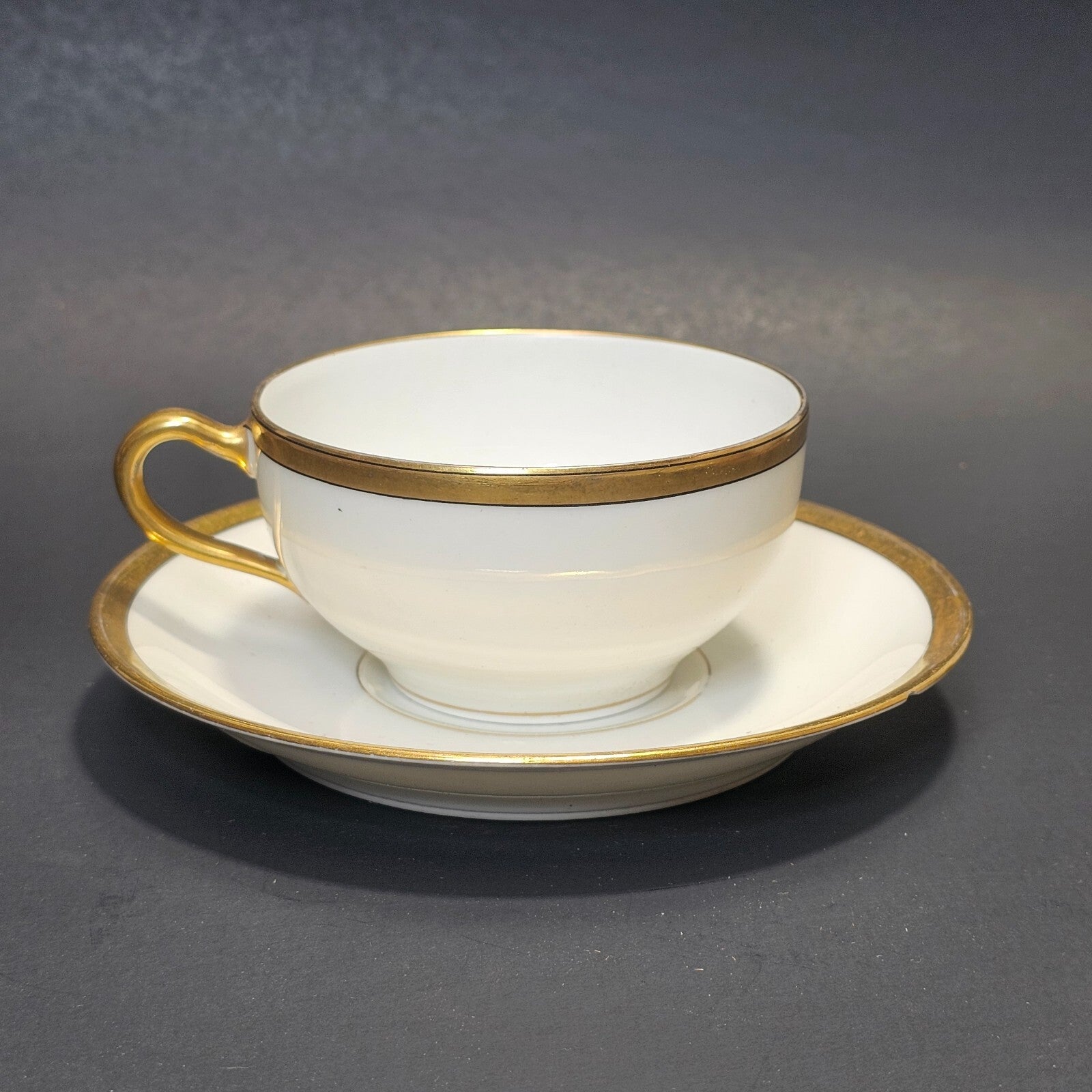 Theodore Haviland Limoges France Teacup Saucer & Fruit Bowl Set White Gold Trim