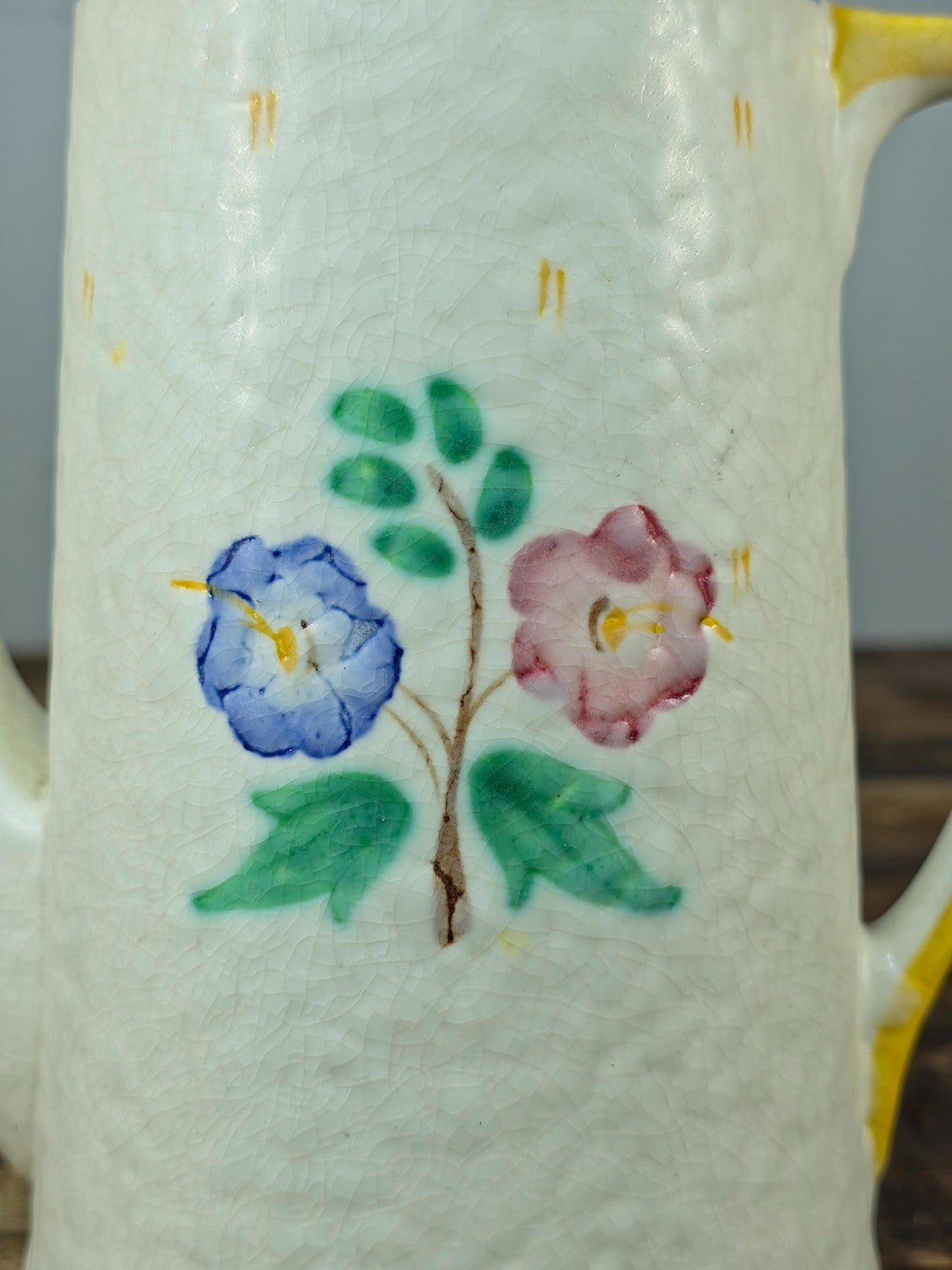 Crown Ducal Snow Glaze Coffee Pot 2lb Hand Painted Floral England Vintage