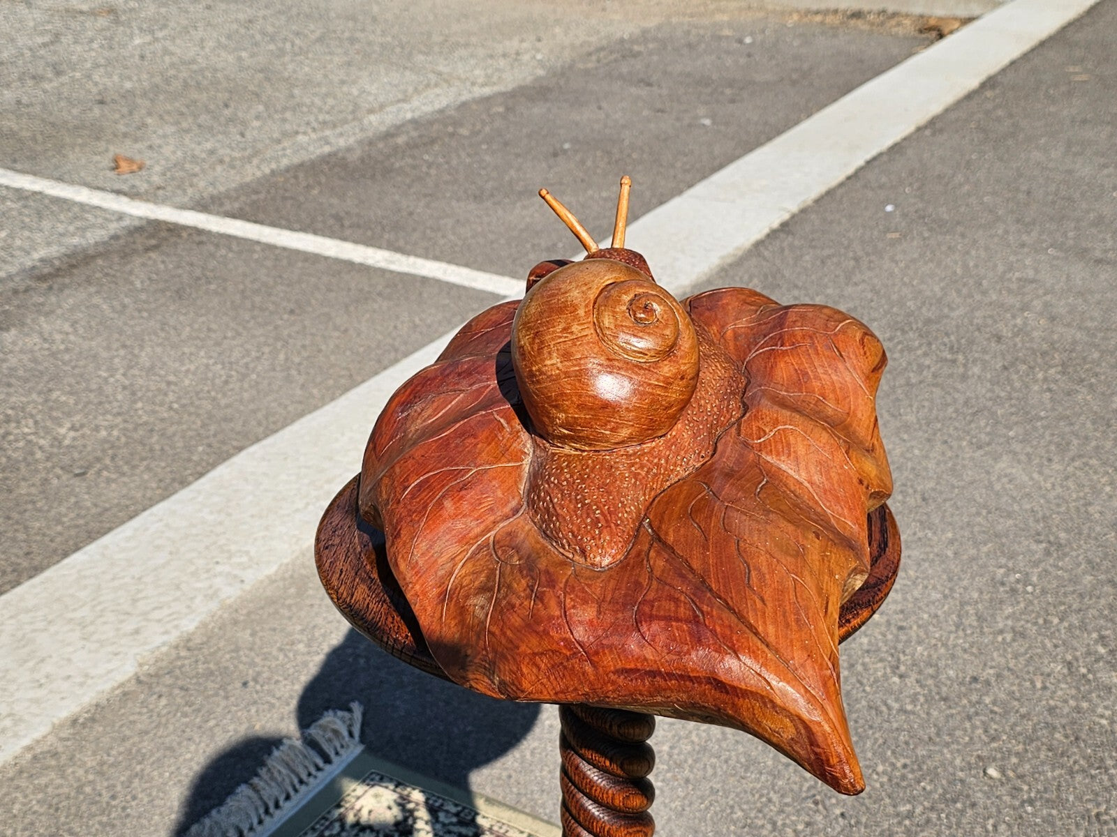 Handcrafted Wooden Snail on Leaf Sculpture Signed 19"L x 11"W x 5.5"H