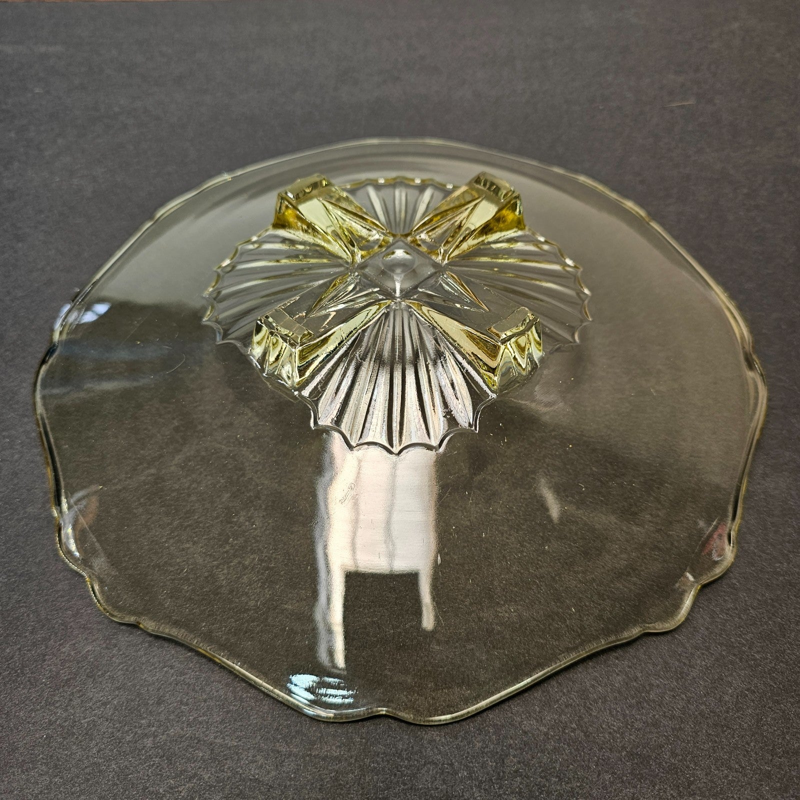 Vintage Lancaster Glass "Cable" Pattern Footed Bowl in Yellow