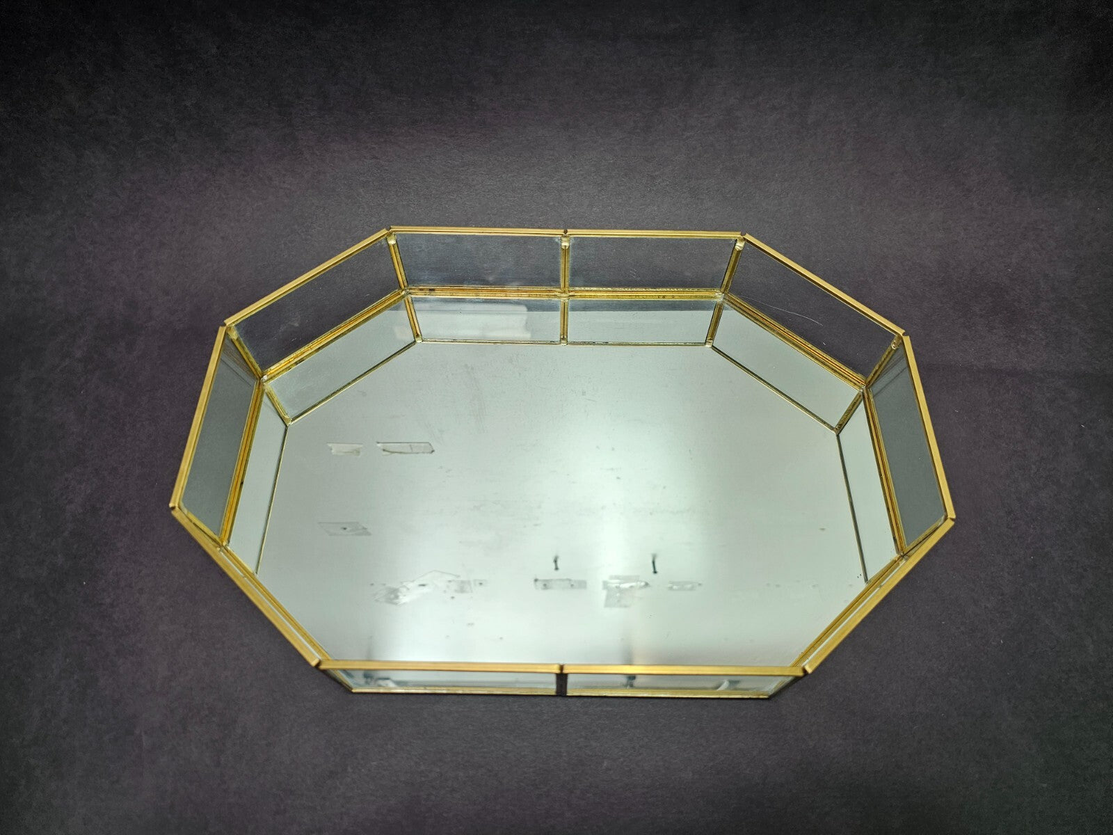Decorative Brass Glass Jewelry Tray 12.5" L x 8.5" W x 2" H