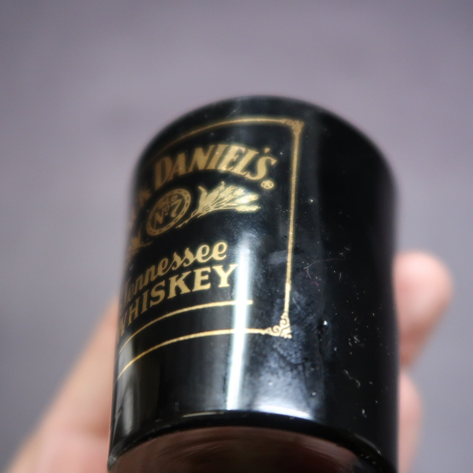 Jack Daniels Black Shot Glass Old No. 7 Gold Lettering H 2.3"
