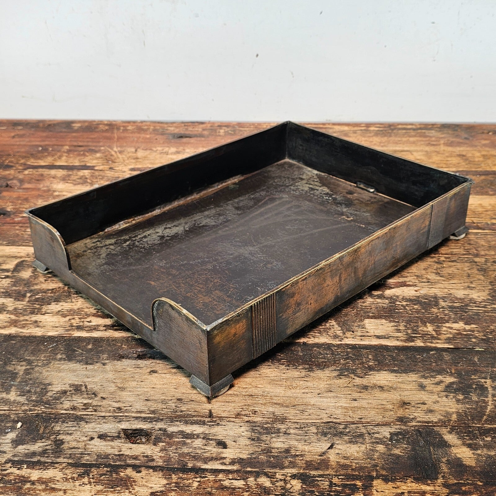 Vintage Art Deco Letter Holder by Silver Crest in Patinated Bronze 1940s
