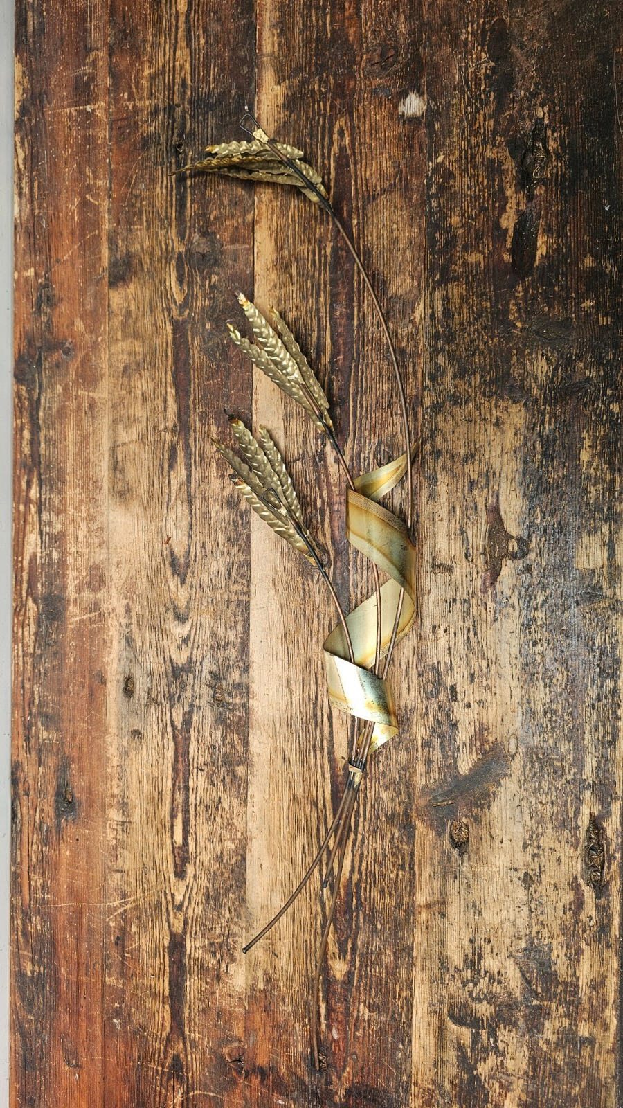 Vintage 70's Brass Metal Wheat Wall Hanging Art 29"H