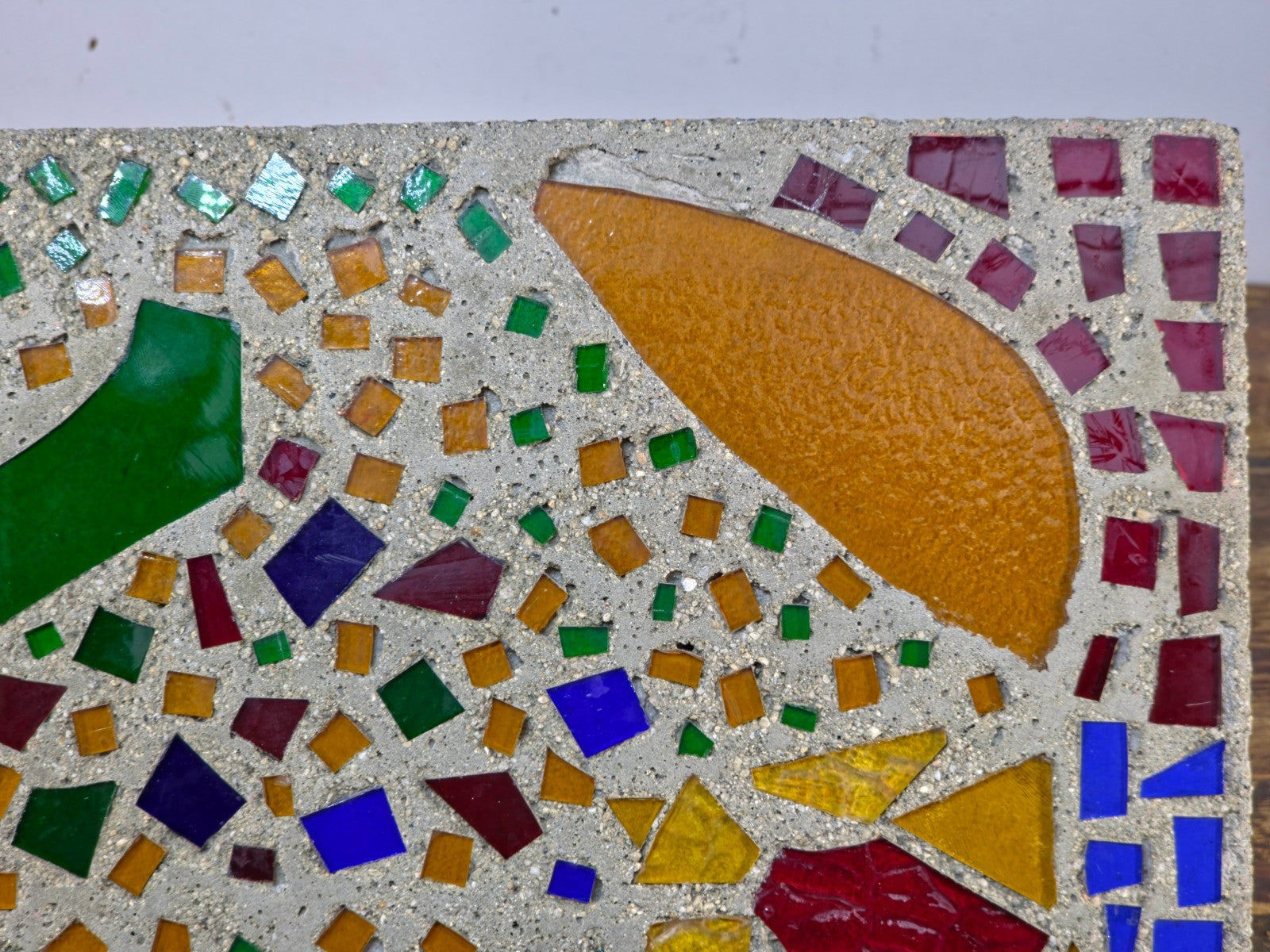 Glass Mosaic Art Tile Mid Century Style Abstract Colorful Wall Plaque 7.2lb.