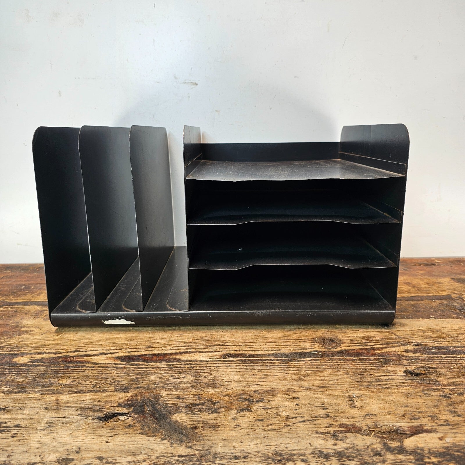 Vintage Mid-Century Desk Organizer with Wood Grain Finish