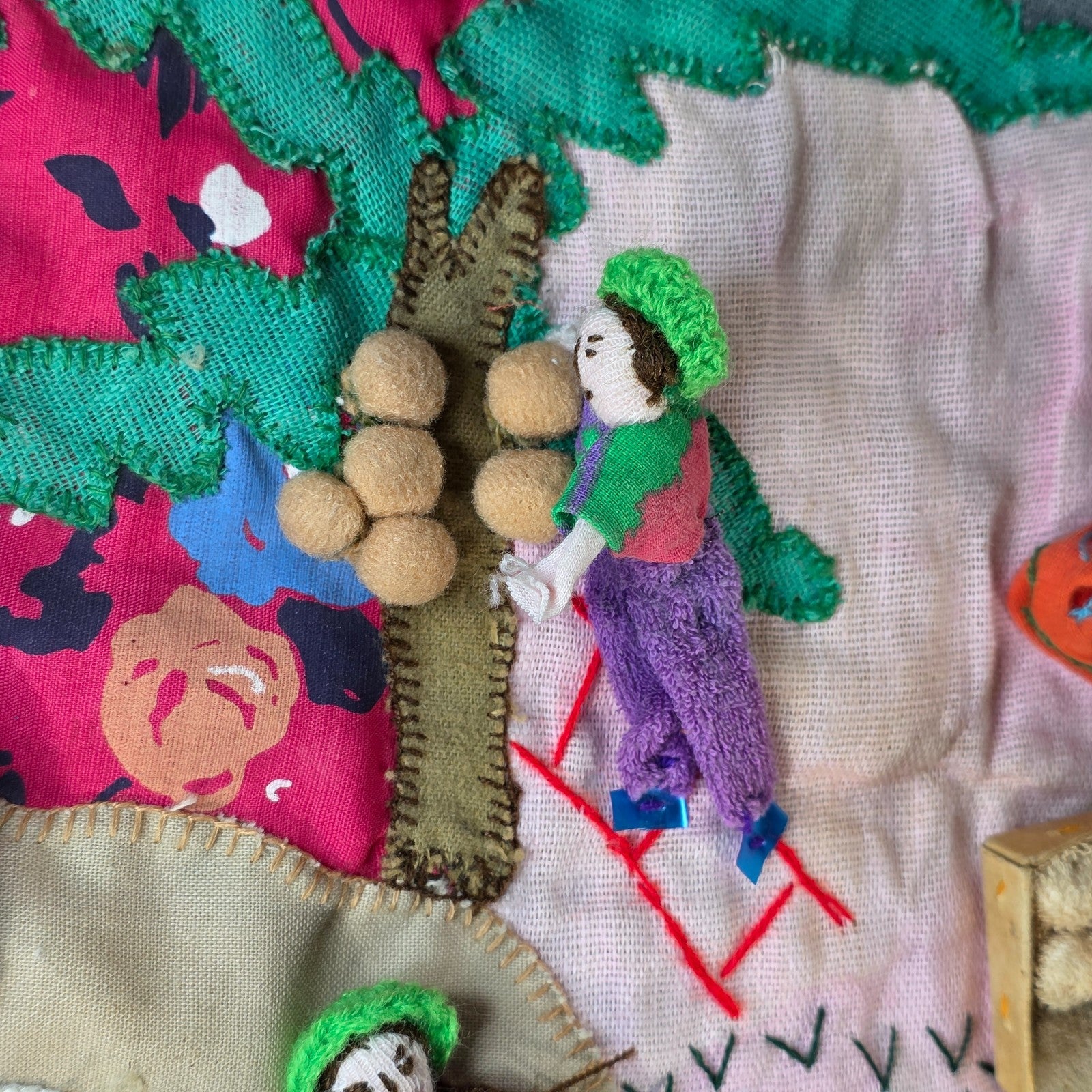 Vintage Peruvian Arpillera Wall Embroidery Textile Art “Cosecha de …” 19"x17"