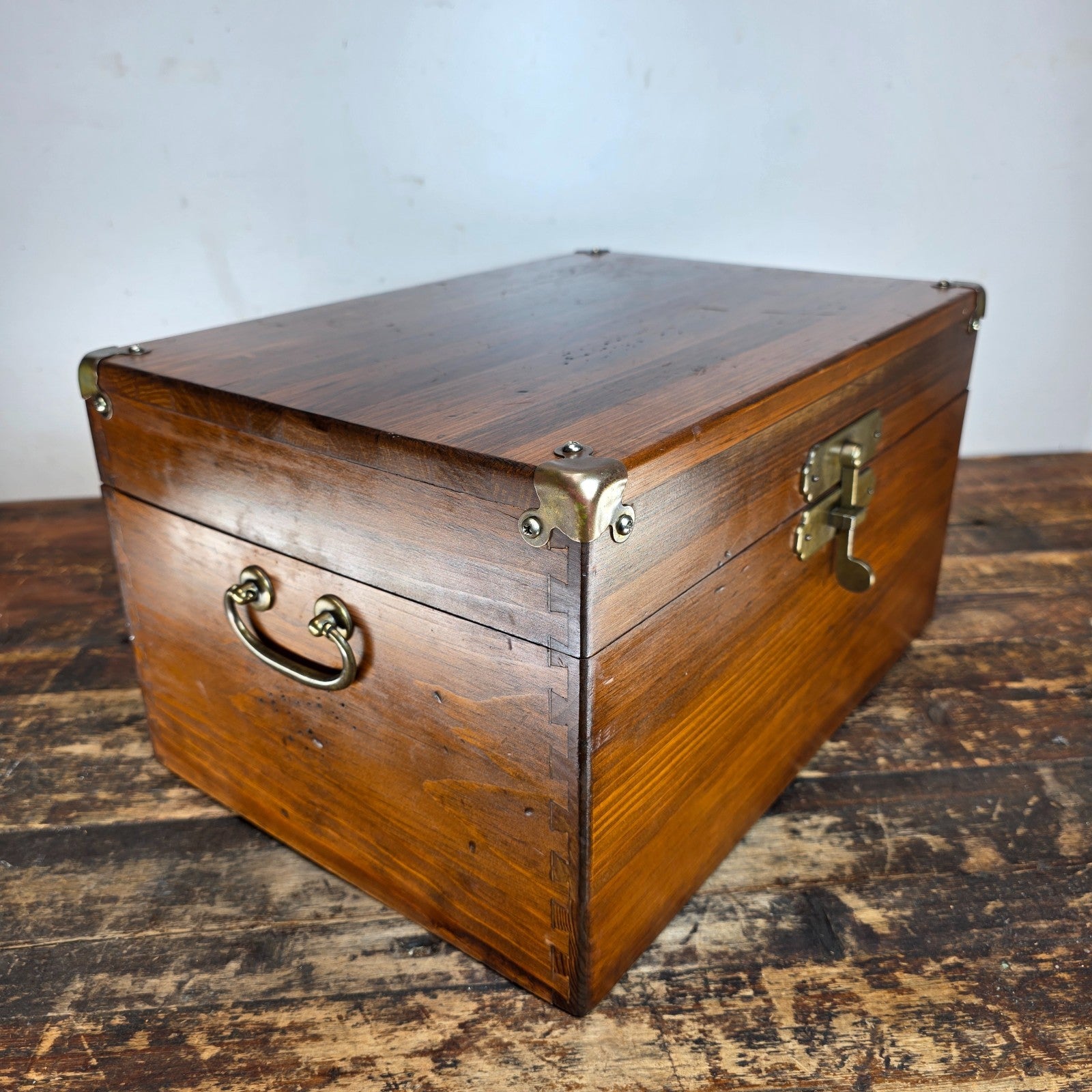 Vintage Wooden Storage Trunk with Korean-Style Brass Hardware