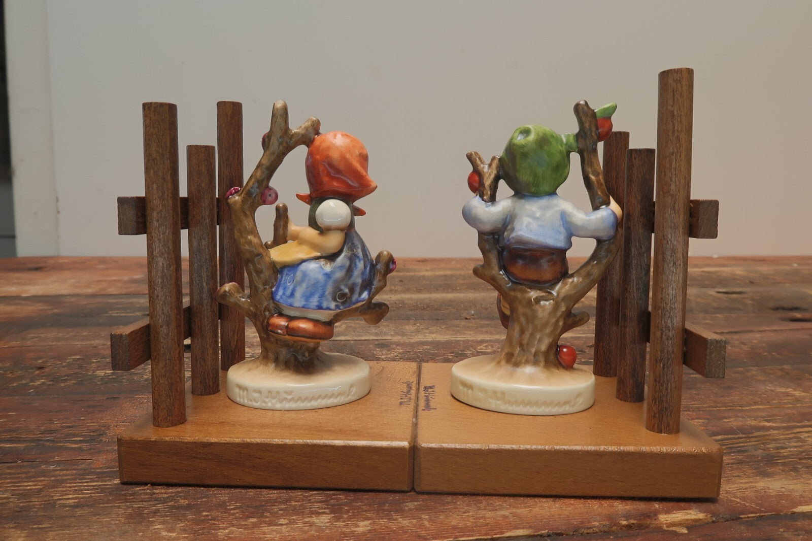 Vintage Hummel "Apple Tree Girl + Boy" HUM 252/A+B Porcelain Bookends Germany
