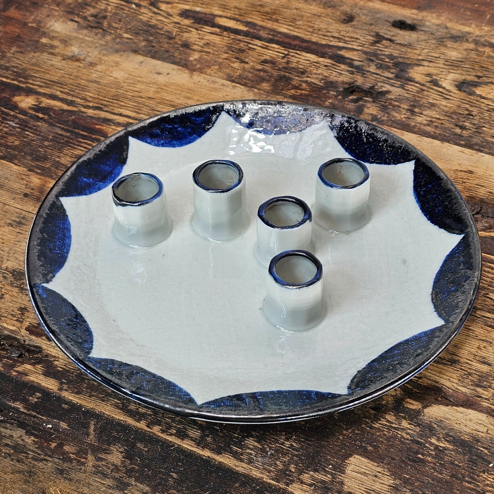 Vintage Otagiri Japan Hand Crafted Glazed 5 Candle Holder Plate