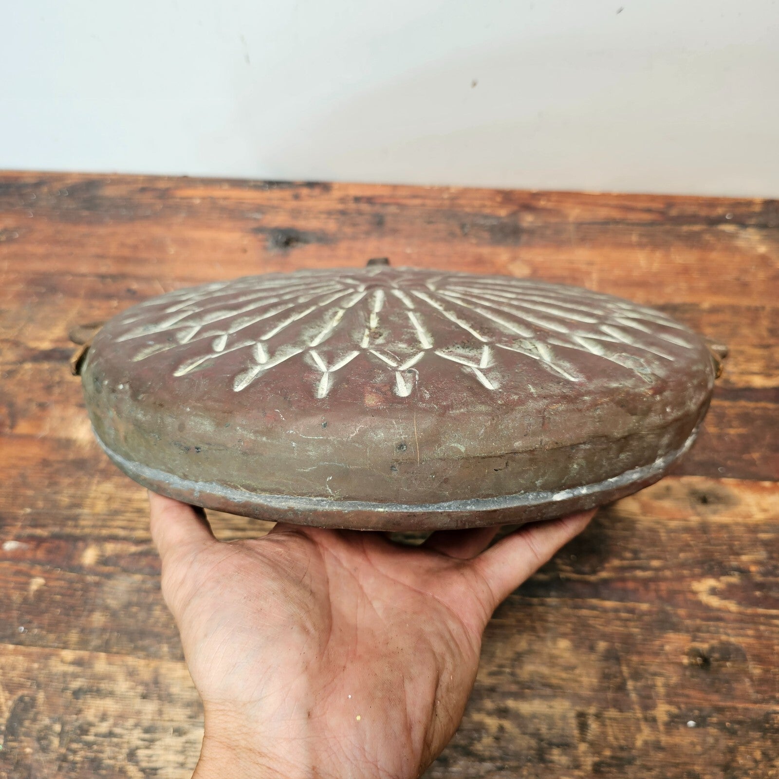 Antique Middle-Eastern Tinned Engraved Copper Canteen Wall Decor
