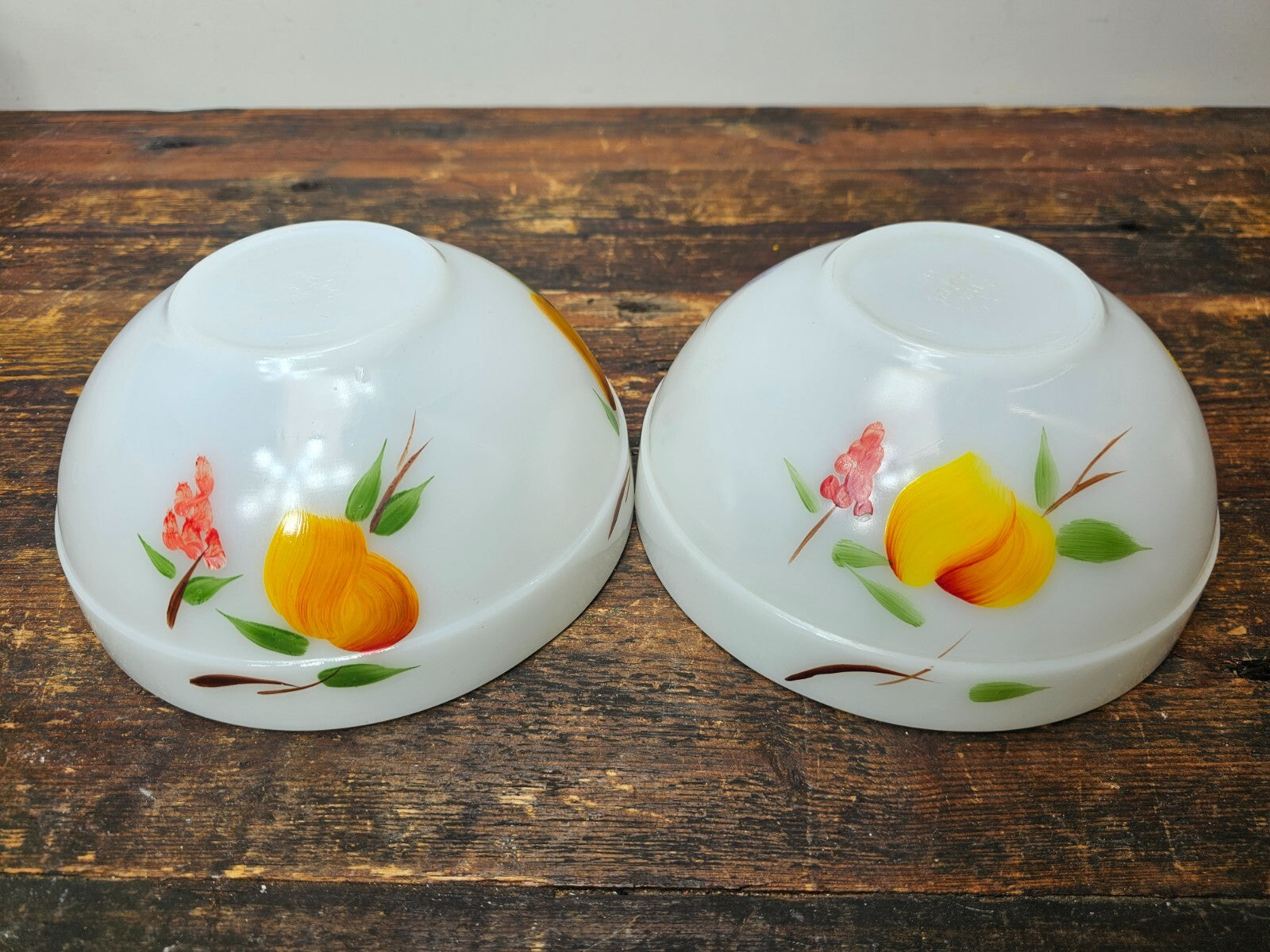Set of 4 Fire King Gay Fad Fruit Pattern Mixing Bowls 2 Large & 2 Medium Bowls