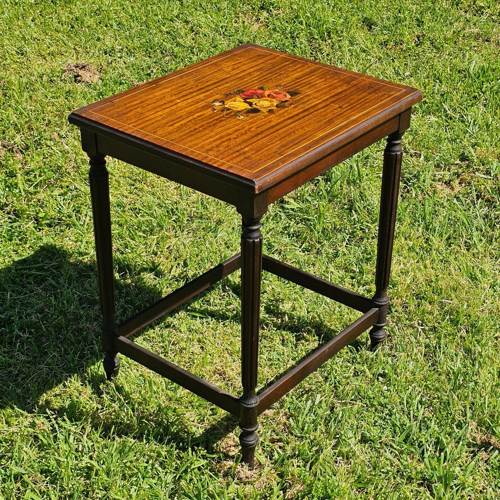 Vintage Victorian Style Rose Hand-Painted Accent Table 16.25" x 13.75" x 20.5"