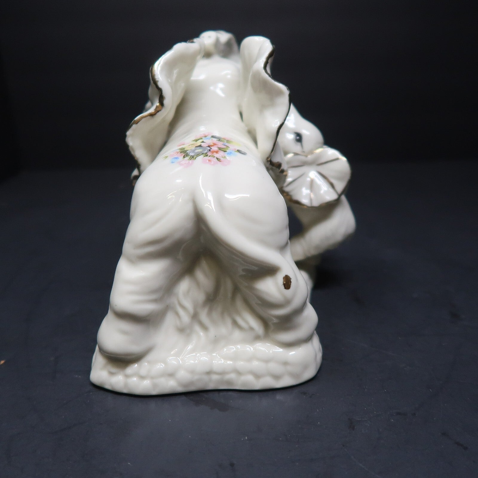 Elephant Mother & Baby White Porcelain Floral Figurine Gold Accents