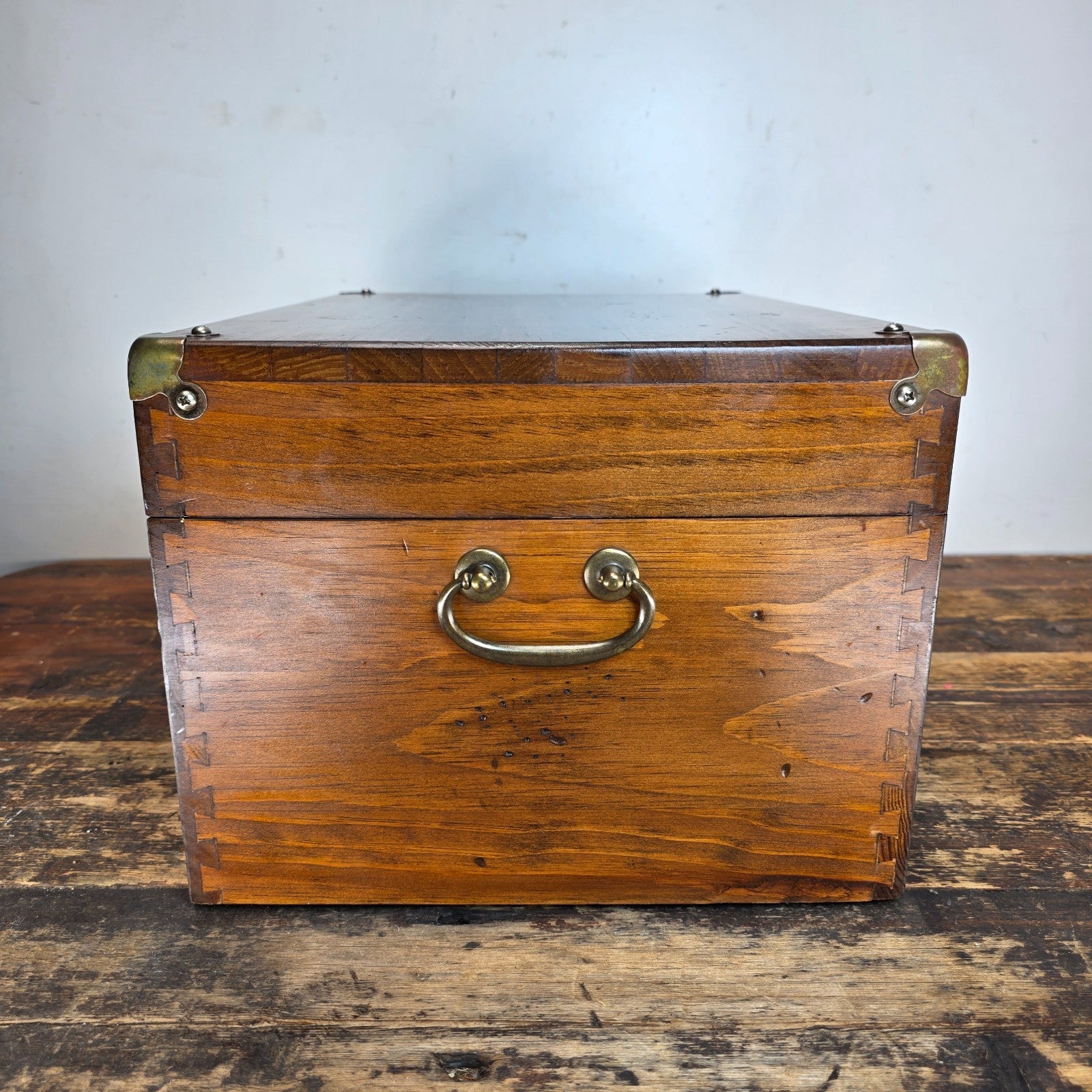 Vintage Wooden Storage Trunk with Korean-Style Brass Hardware