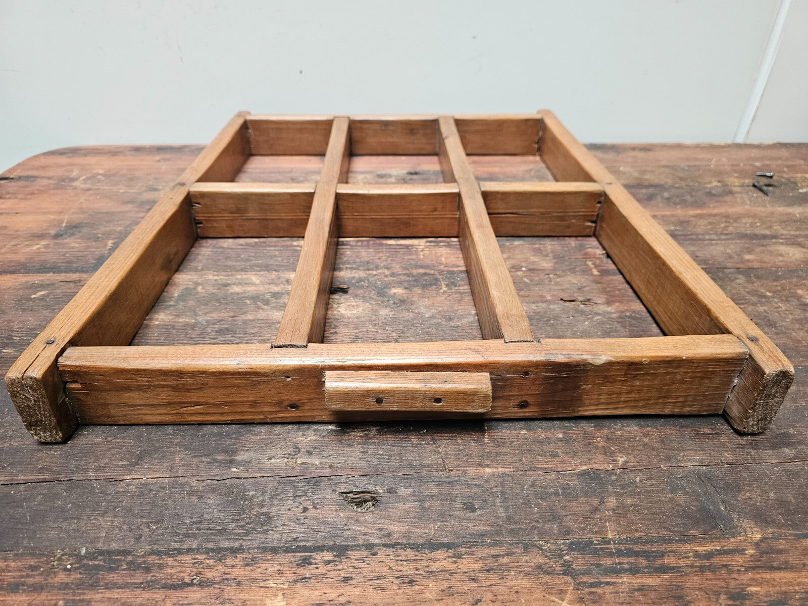 Antique Wood Brick Mold Shot Glass Wall Display Holder