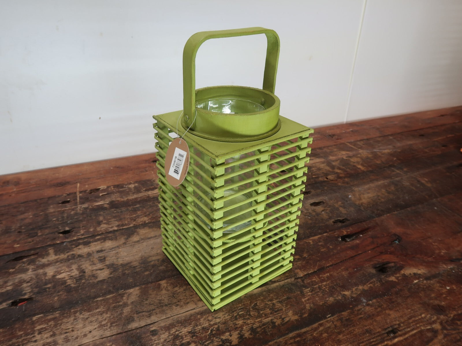 Green Bamboo Candle Lantern With Handle 5.5" x 5.5" x H 9.5"