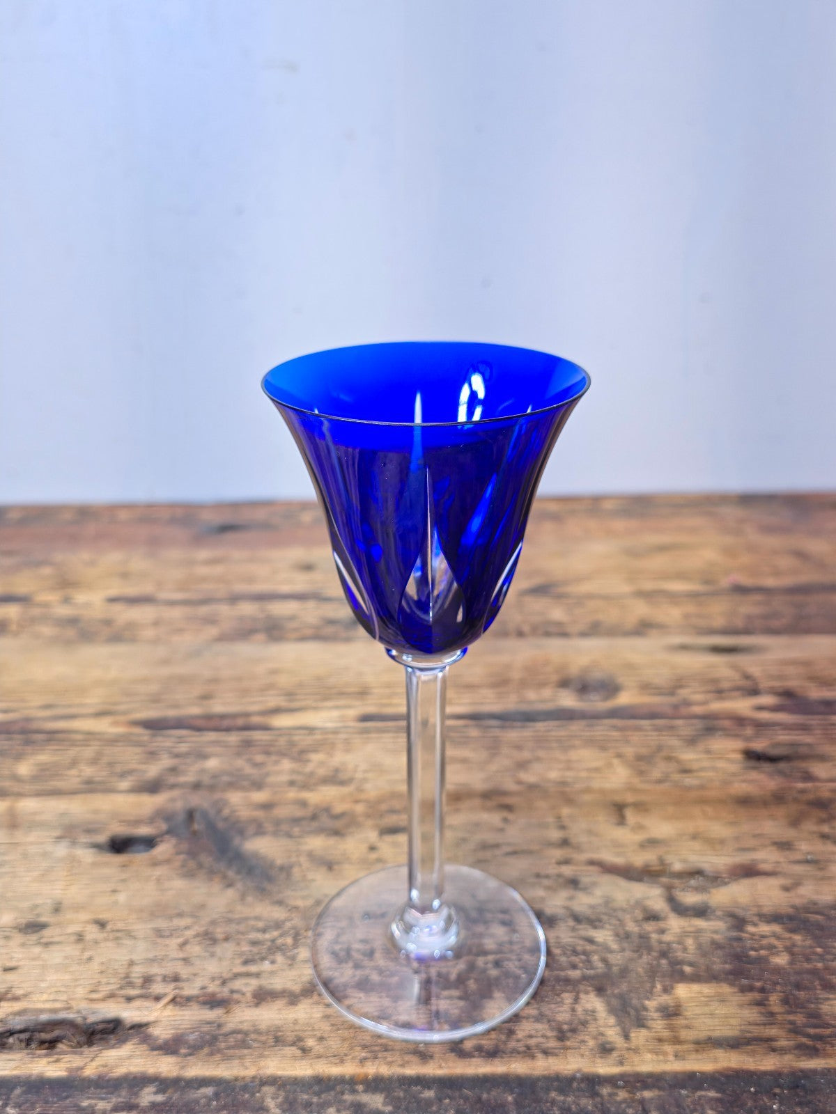 Saint Louis France Crystal Wine Glass Cerdagne Pattern Cobalt Blue 7 3/4”
