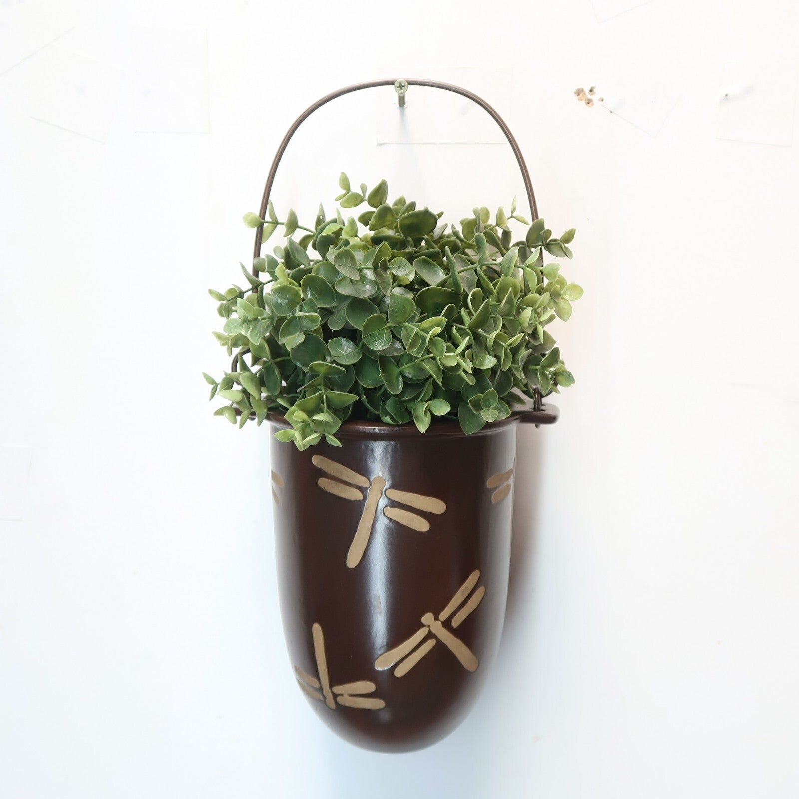 Ceramic Hanging Planter Plant Flower Pot Dragonfly Hand Made 6" x H 7.5"
