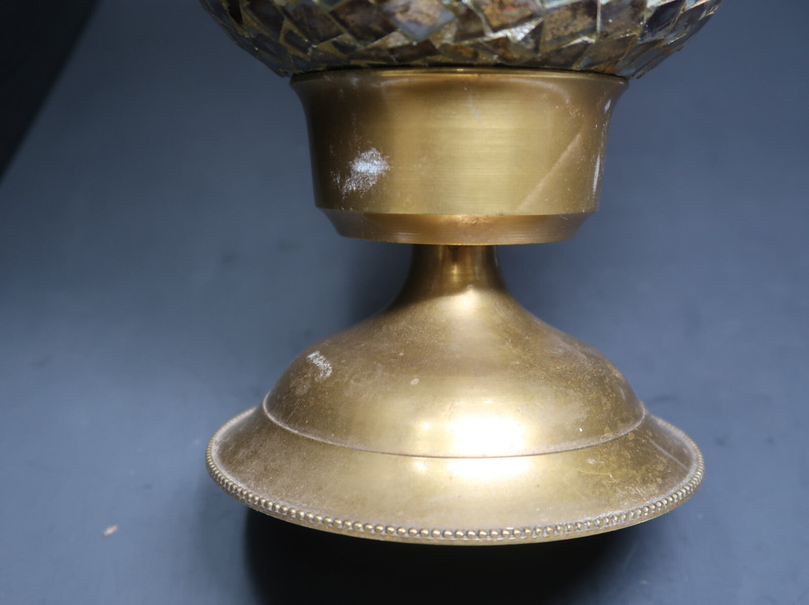 Mosaic Hurricane Candle Holder Stained Glass Brass Base 11”