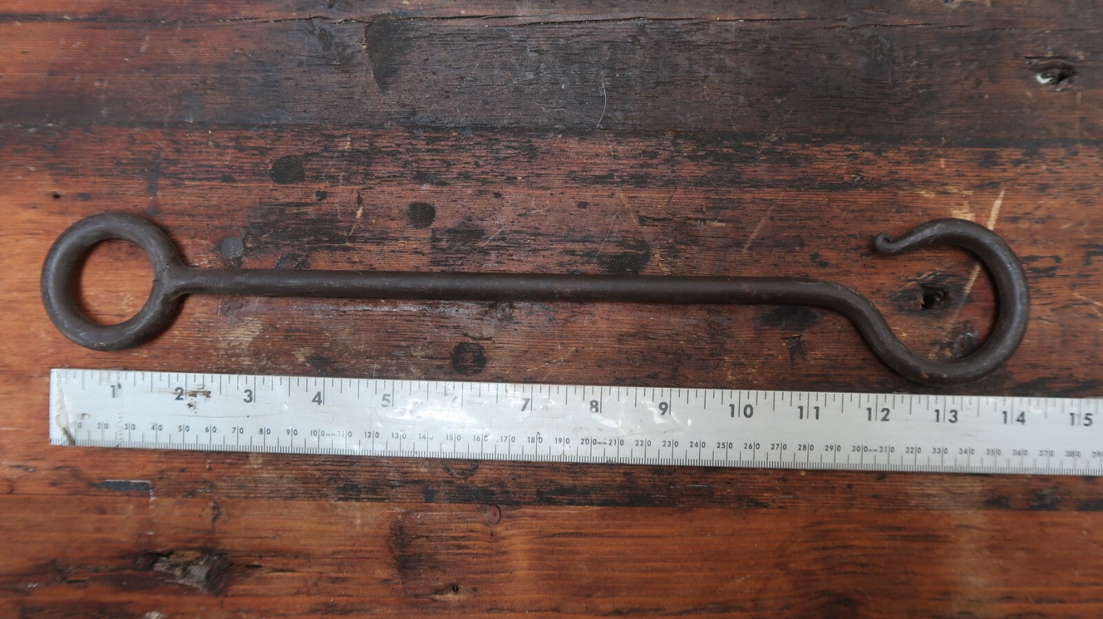 Hand Forged 14" L Wrought Iron Hook Blacksmith Antique