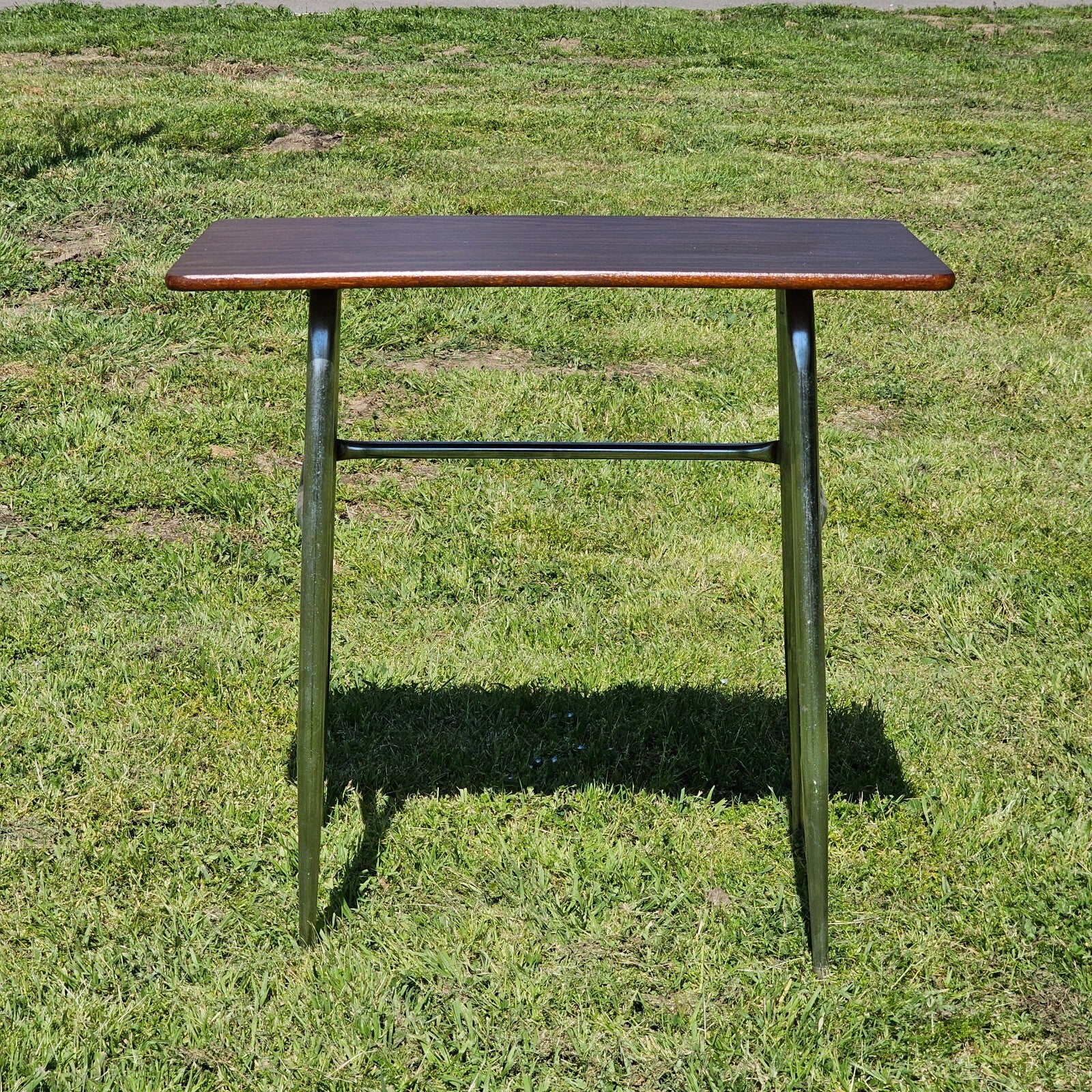Mid-Century Woodgrain Top & Steel Office Desk 30"L x 18"W x 29.5"H