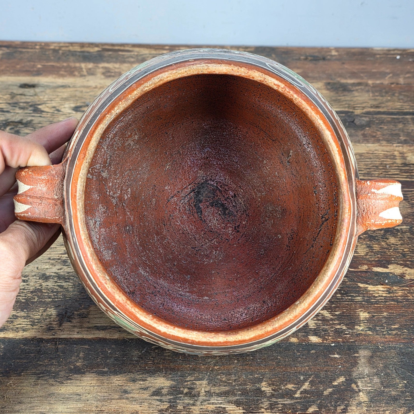 Vintage Mexican Hand-Painted Terracotta Storage Jar/ Folk Art Pottery