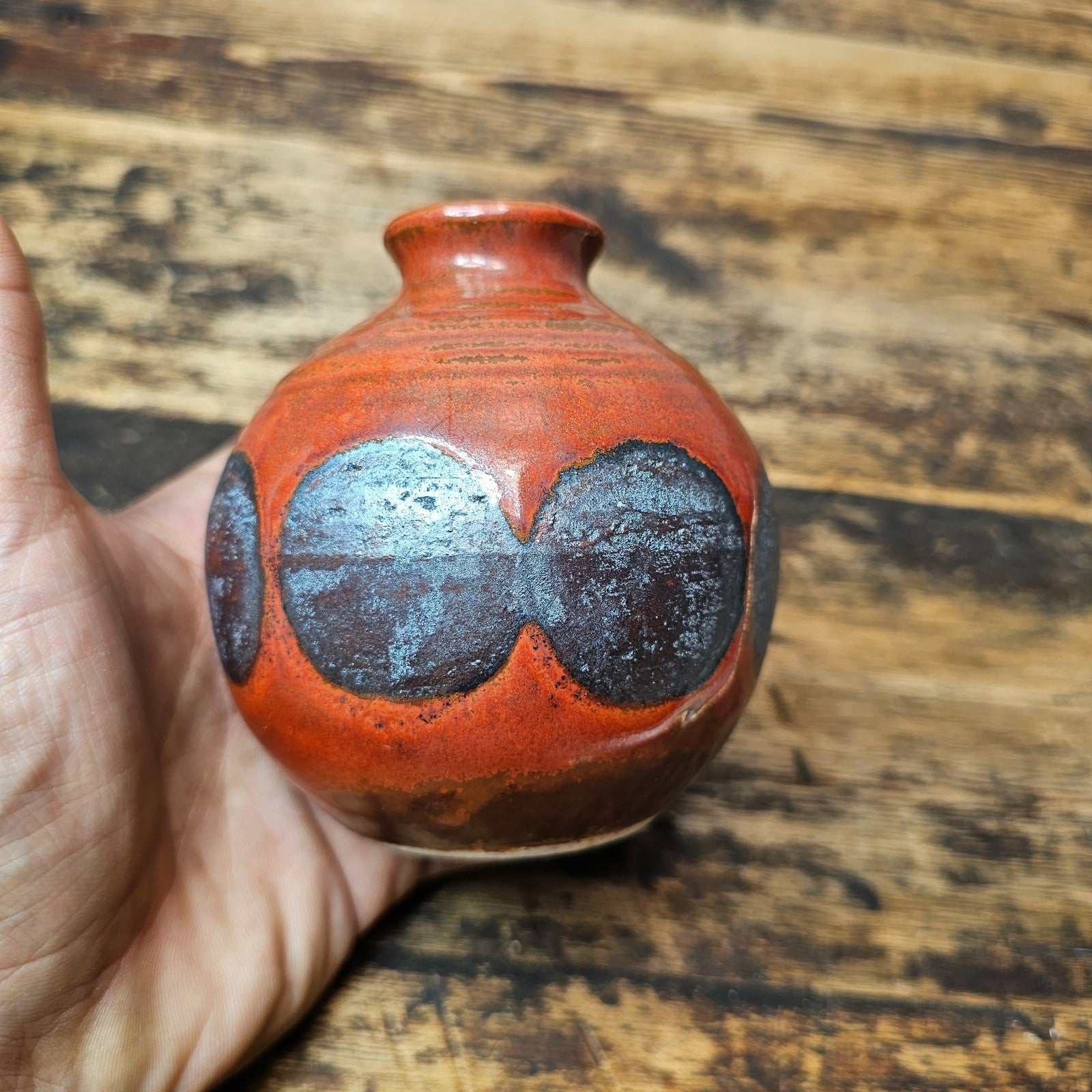 Handmade Studio Pottery Bud Vase 3.5"Dia. x 4"H