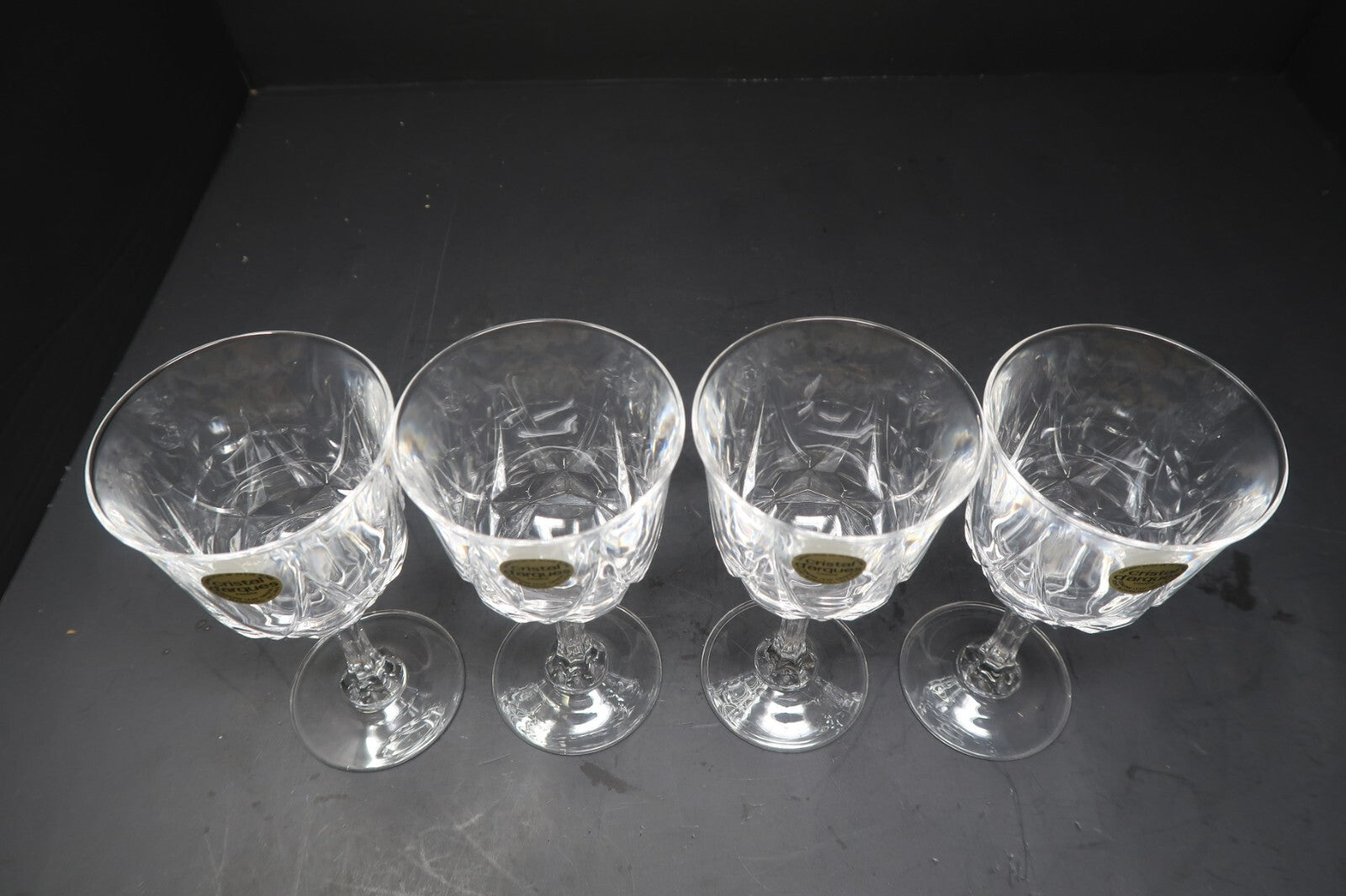 Set of 4 Cristal D'Arques Crystal Wine Goblets Glasses 3" x 3" x H 6" (each)