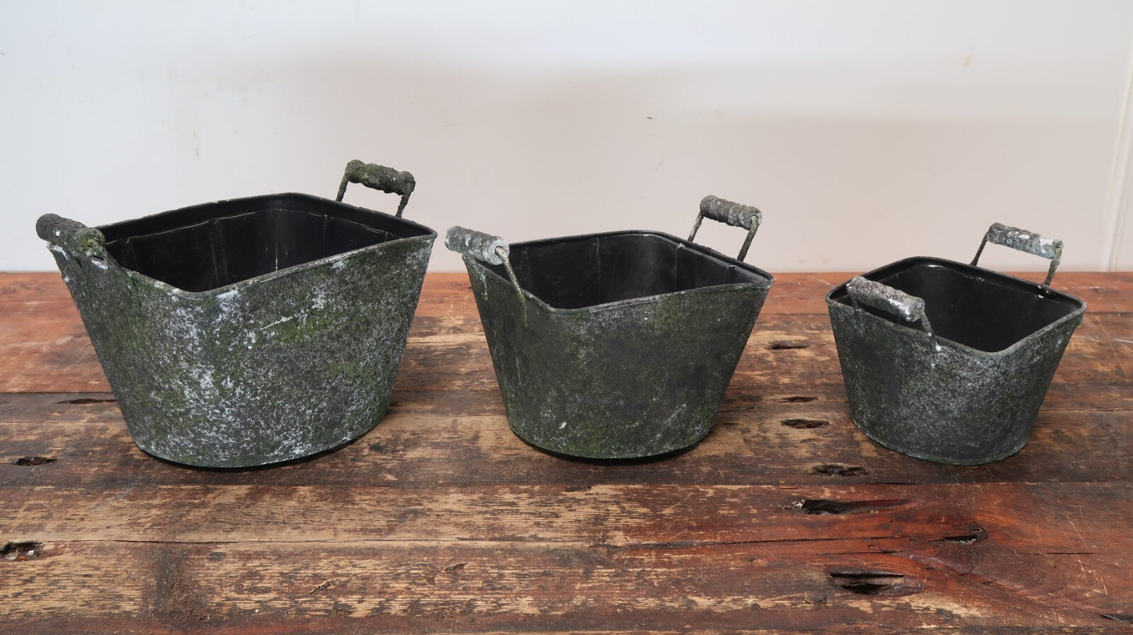 Rustic Metal Planters Set of 3 Nested Rustic Weathered Planter With Handles