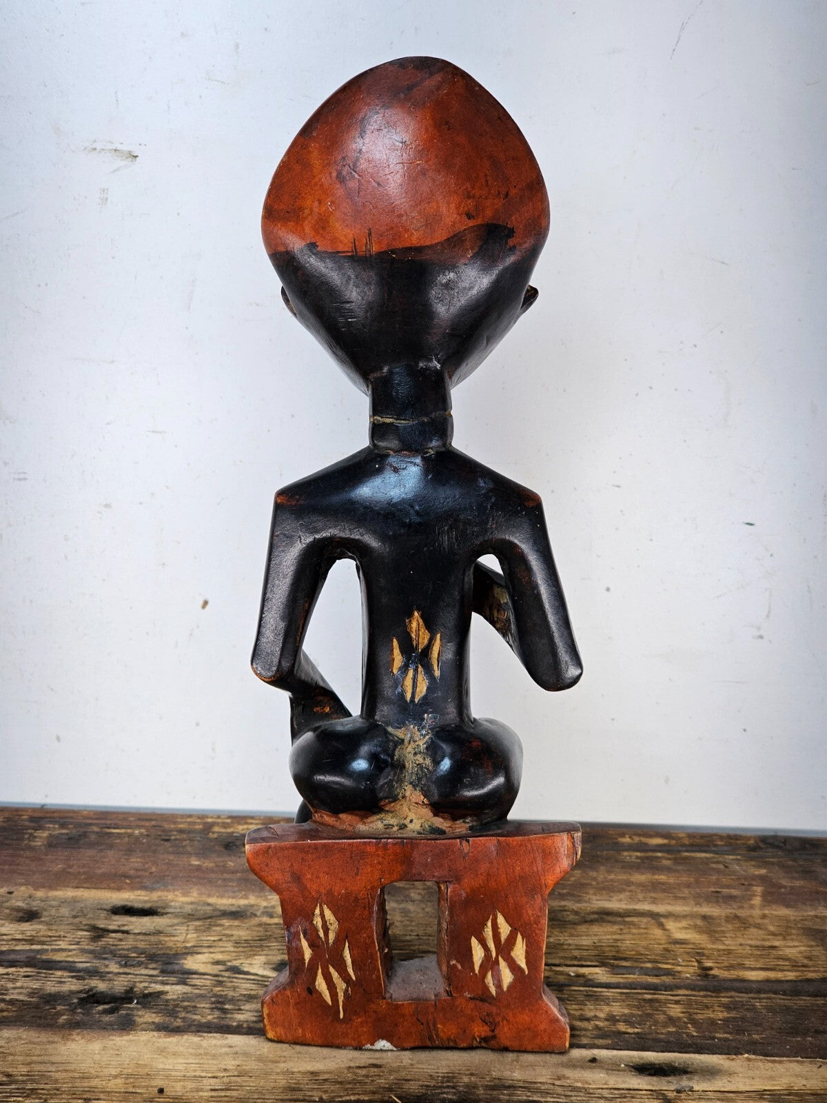 Ghana Ashanti Traditional Wooden Smoking Man Sculpture 13"H x 4.5"W x 3"D