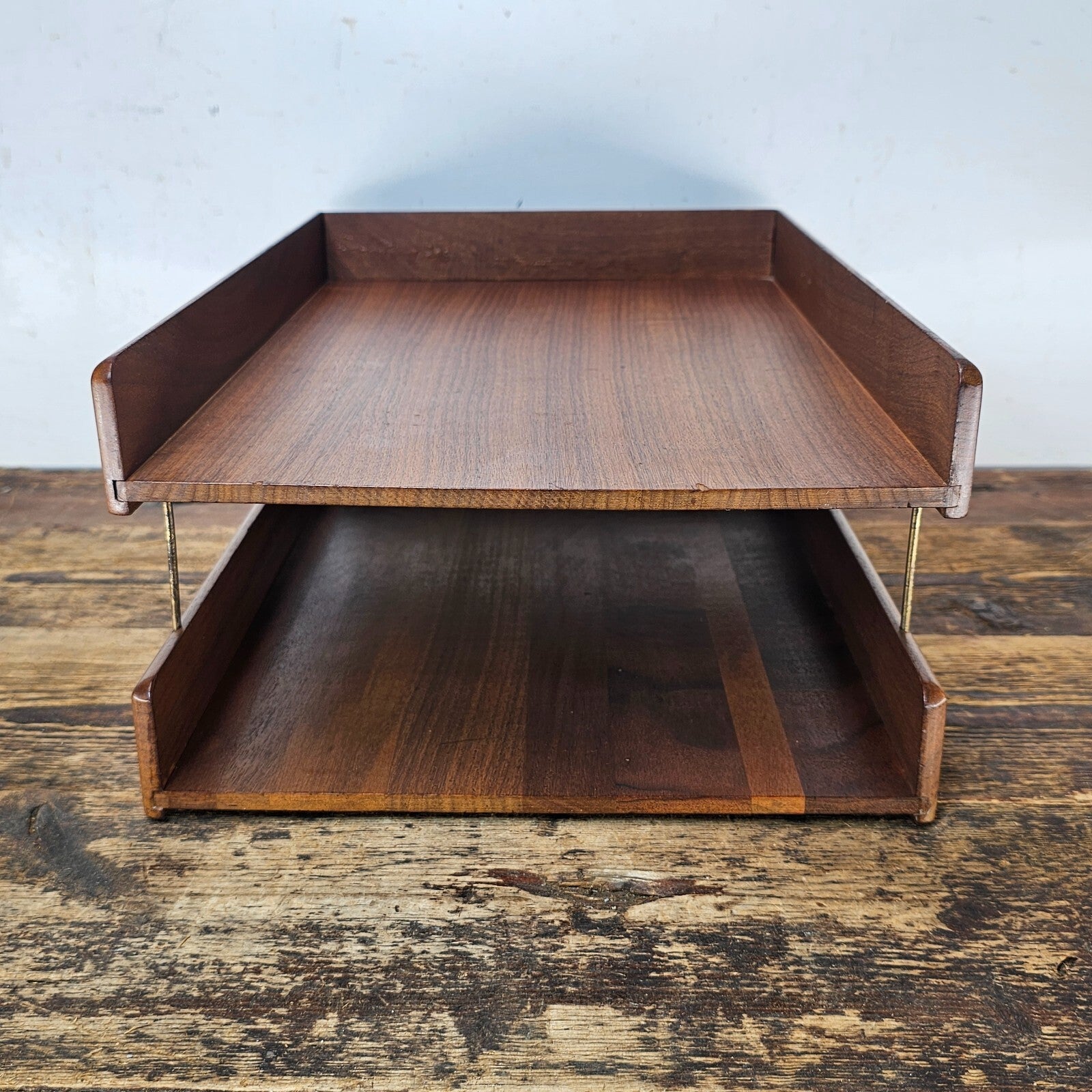 Carver Wood Products Solid Wood 2-Tier Desk Tray Set Mid-Century Modern
