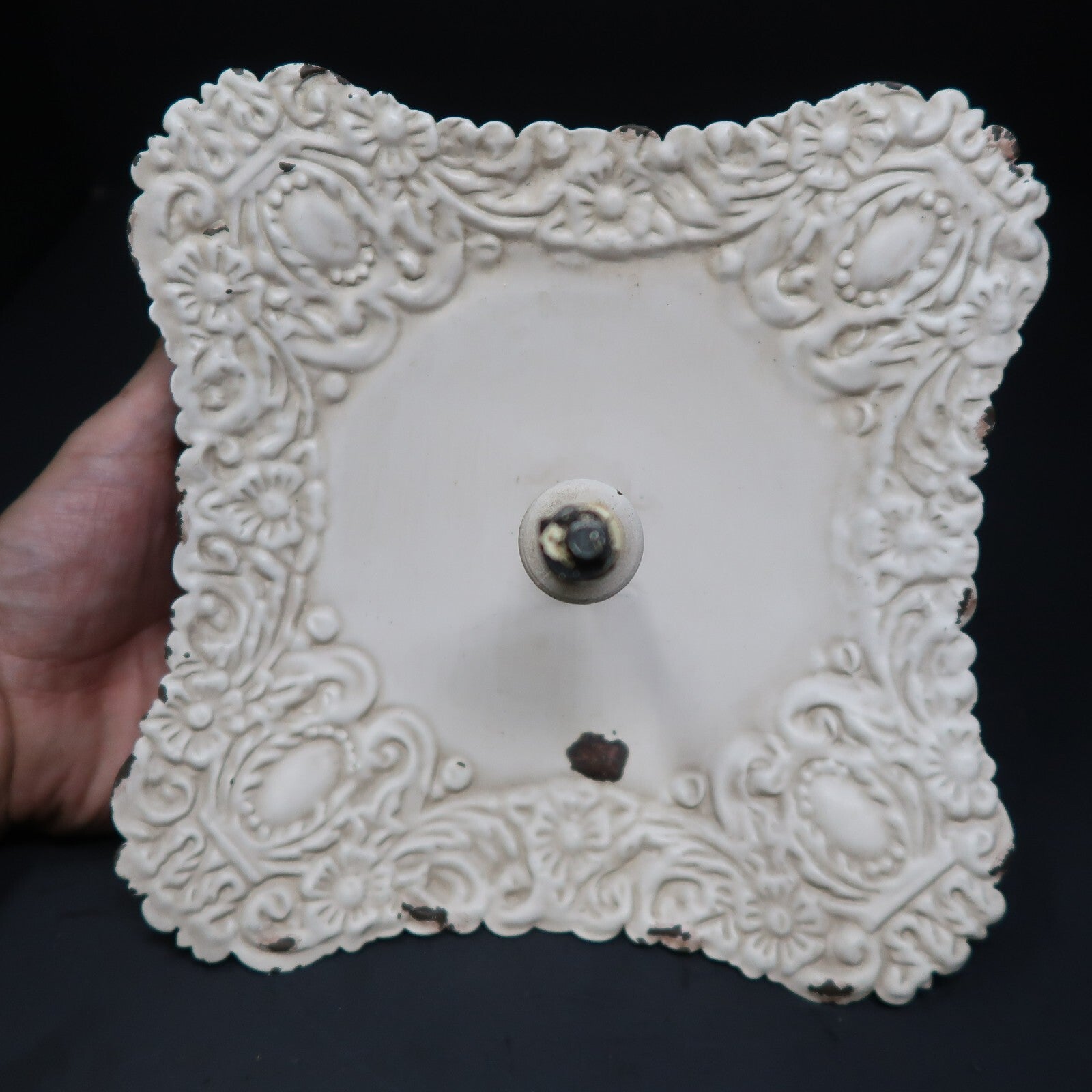 Two Tier Rustic Metal Serving Tray Farmhouse Floral Shabby Chic H 11.5"