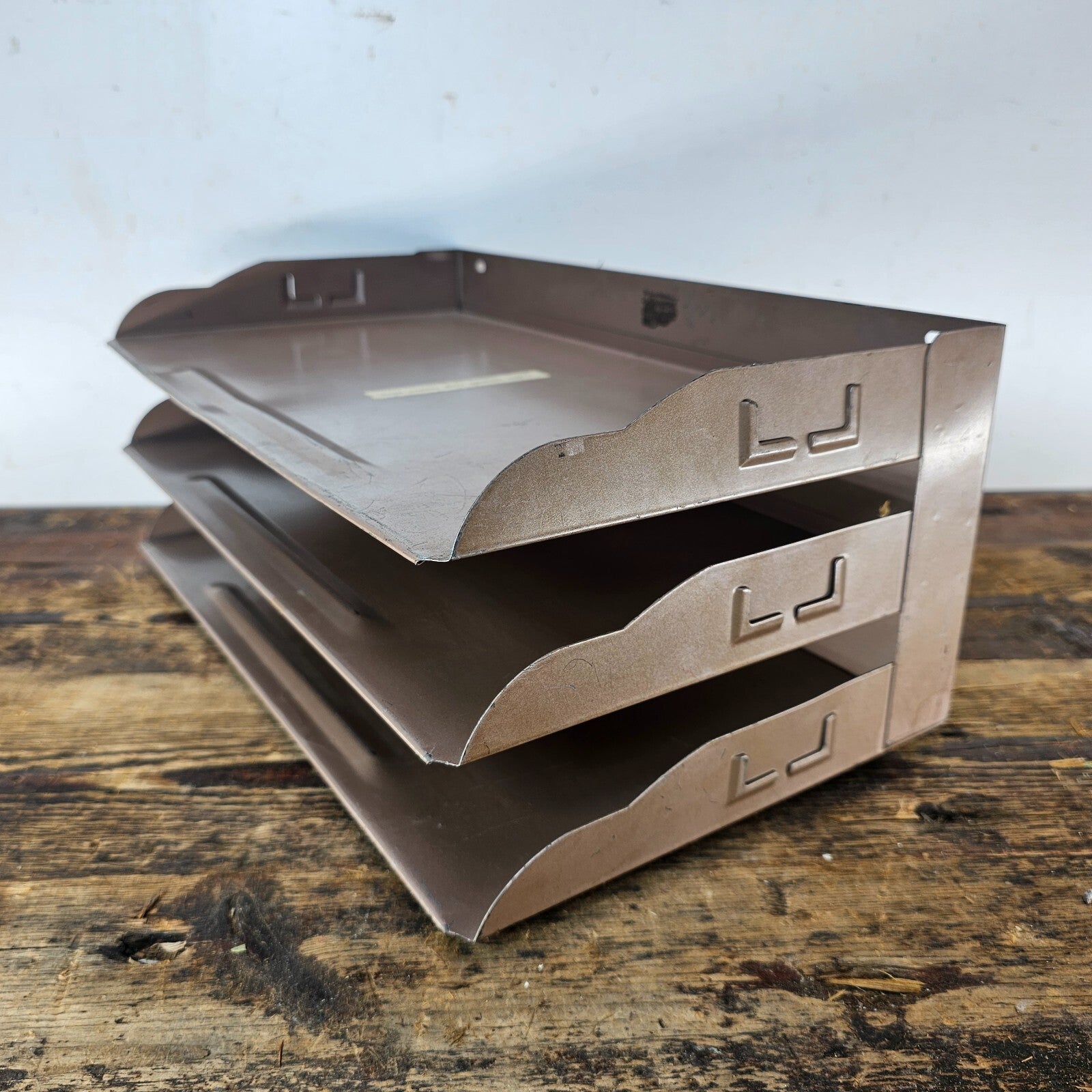 Vintage 3-Tier Wall-Mounted / Desktop Steel File Organizer