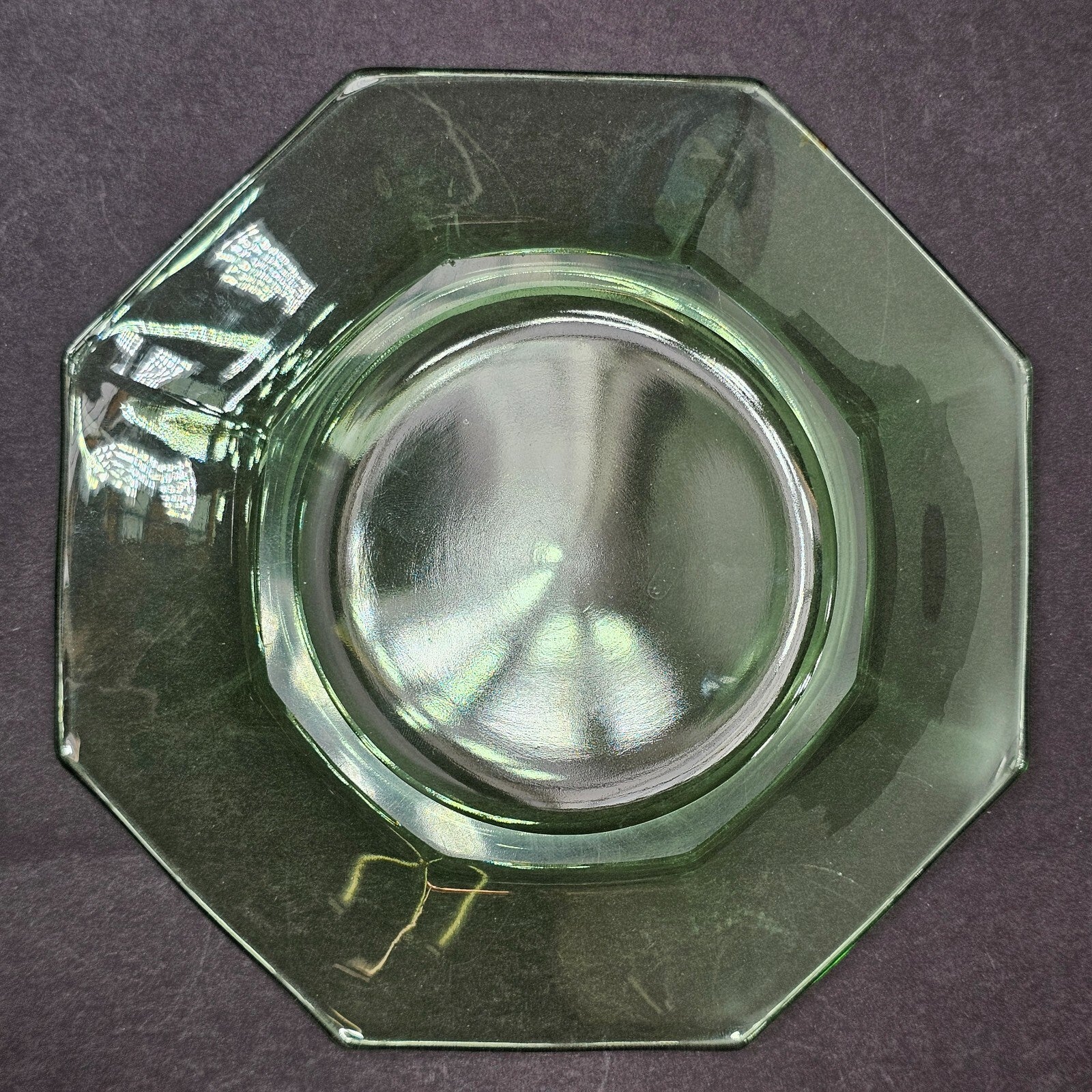 Set of 3 Heisey Ribbed Octagon Green Cup & Saucer + Dessert Plate Set (D)