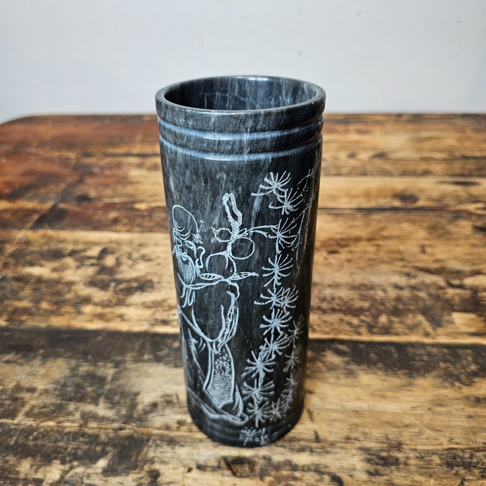 Vintage Chinese Etched Marble Vase / Brush Pot