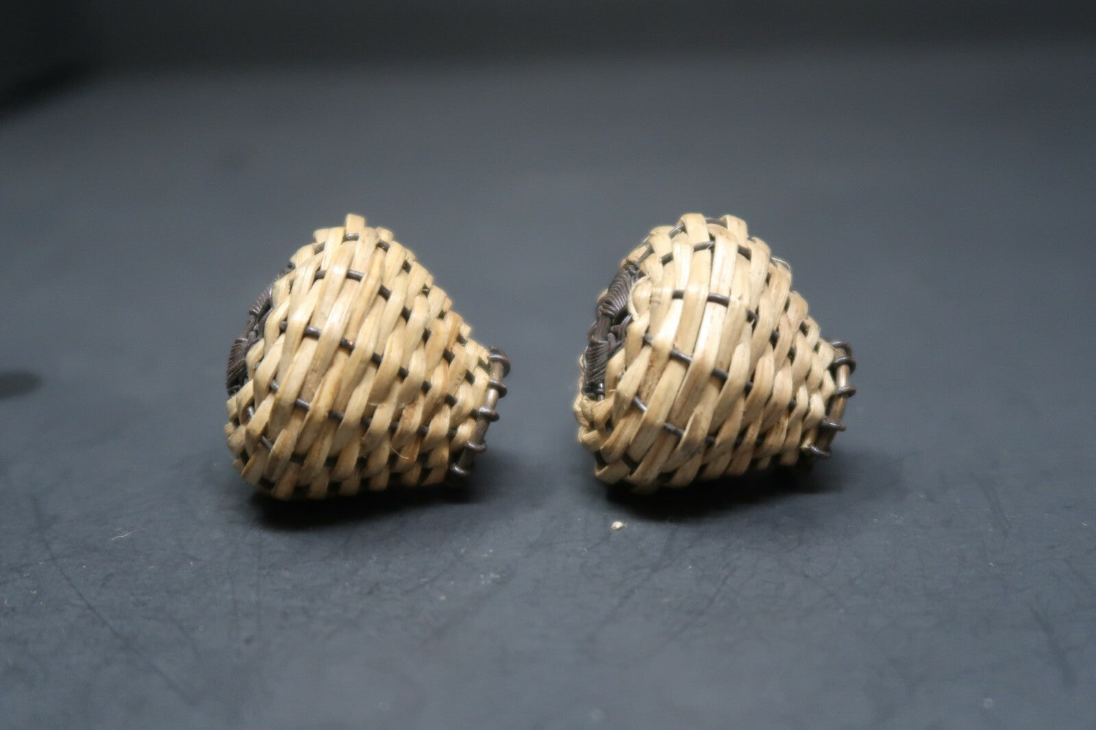 Set of 2 Vintage Wicker Drawer Knobs Furniture Hardware (A)