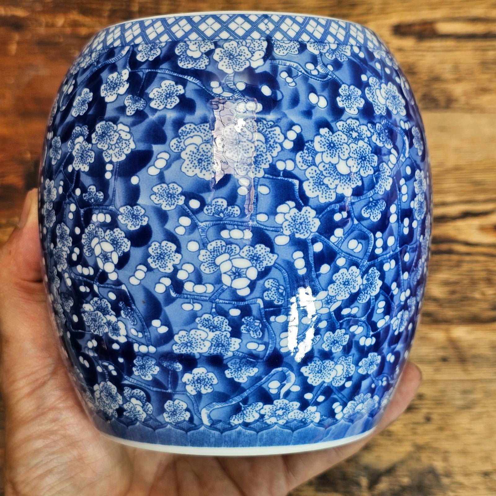 Blue & White Porcelain Lidded Jar | Tea Caddy | Chinoiserie 6.25"H x 5"Dia.