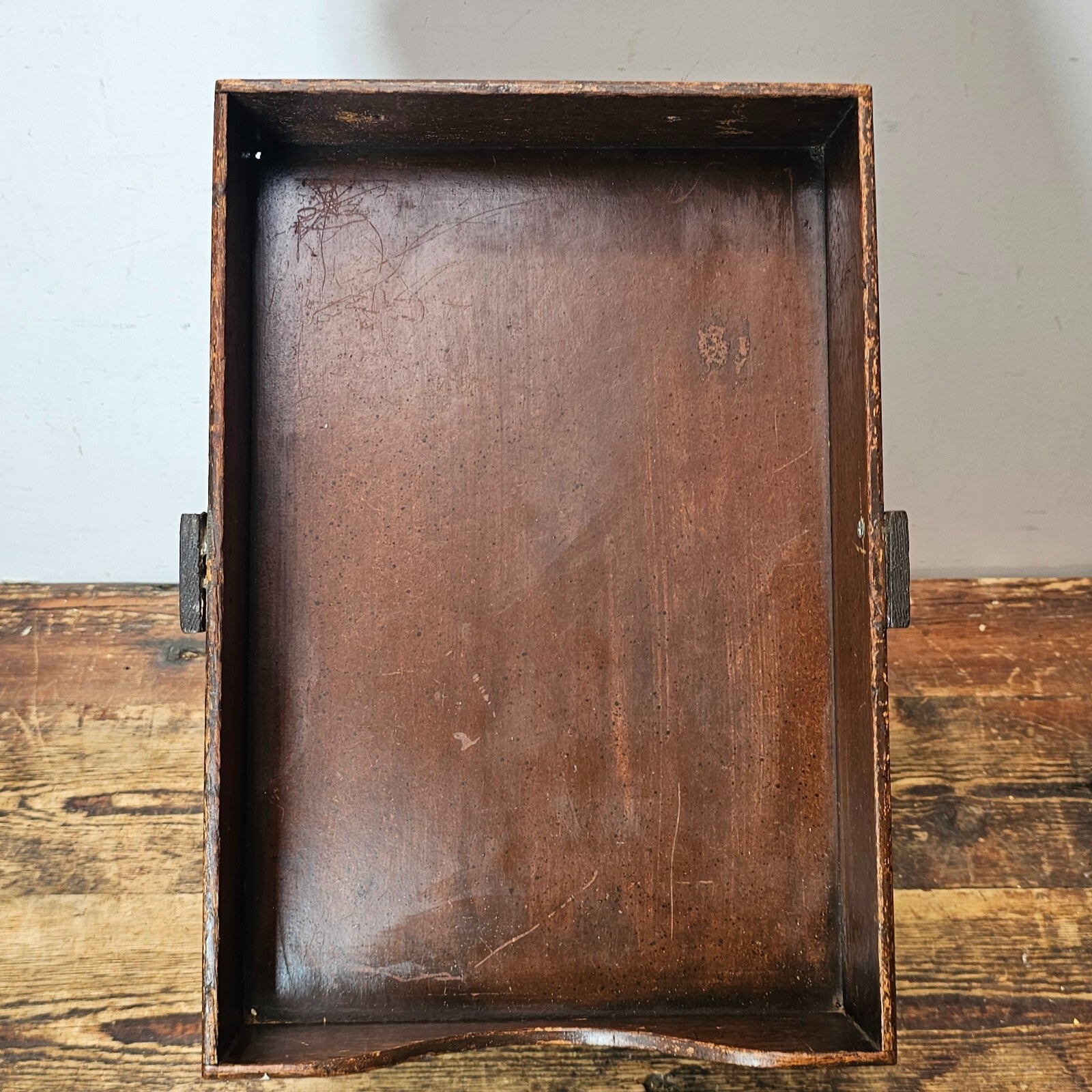 Vintage Handmade Two-Tier Wooden Paper Tray (Damaged / Sold As-Is)