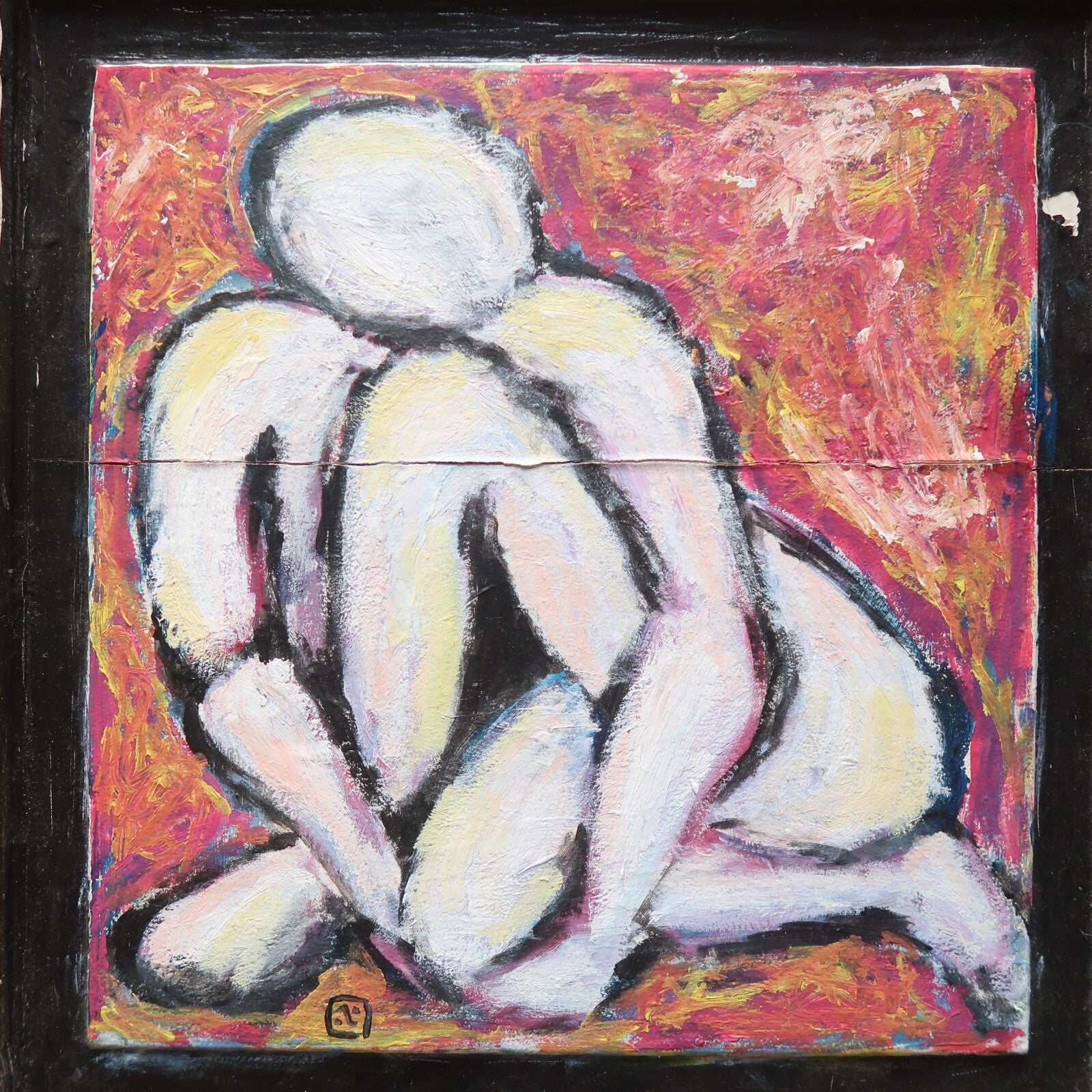 Hand Painted On Wood Cabinet Door Signed by Daniel Velazquez " Nude II " 2000