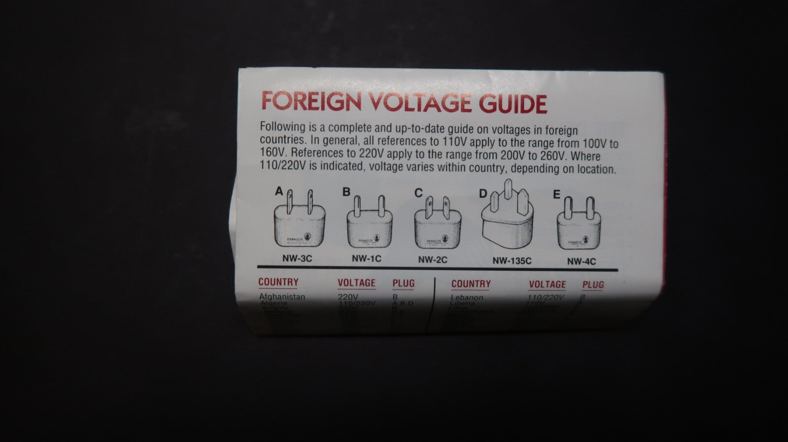 Franzus Travel-Lite Worldwide Converter Adapters Model BK-1600