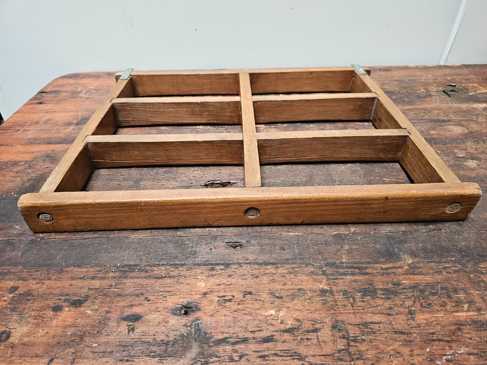 Antique Wood Brick Mold Shot Glass Wall Display Holder