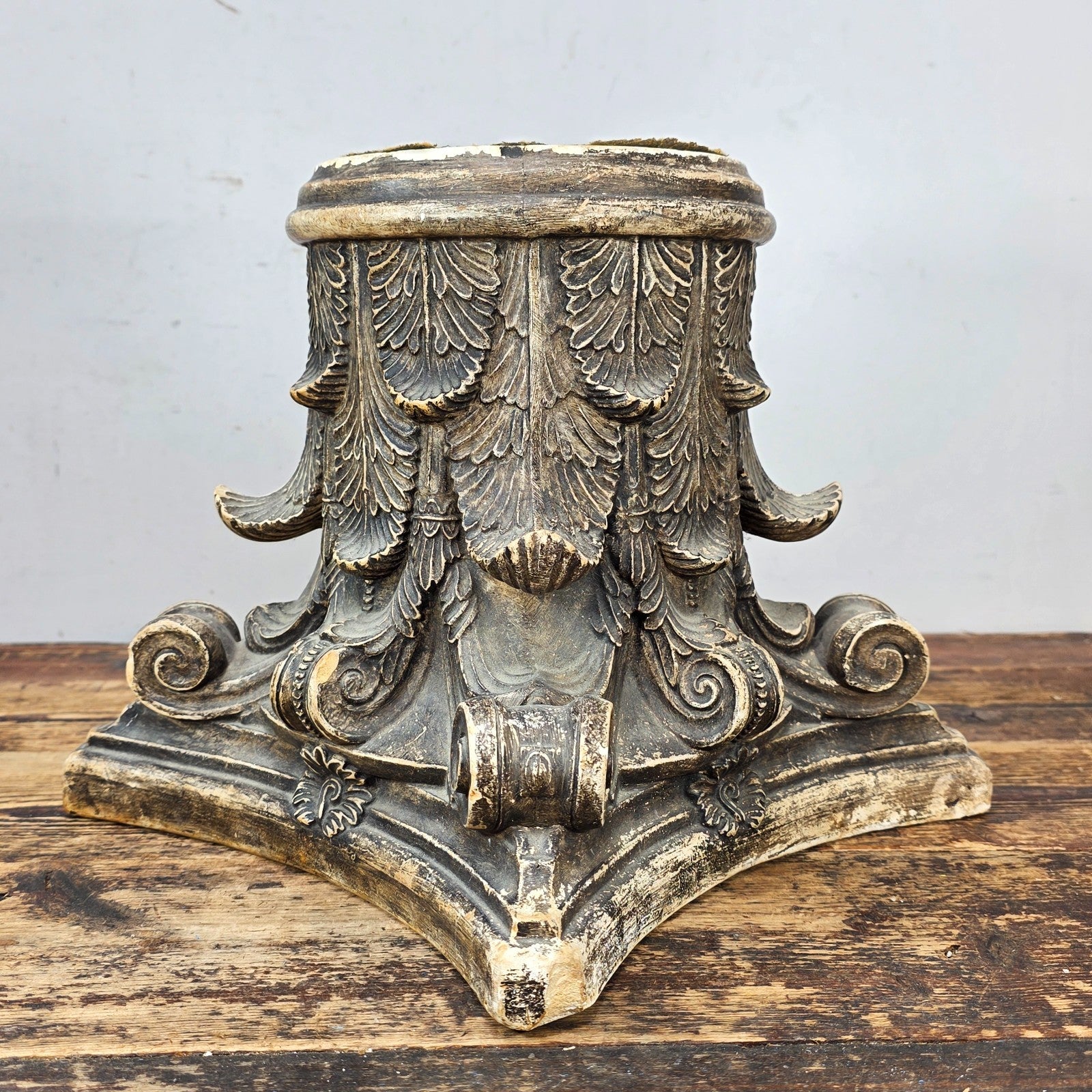 Vintage Corinthian-Style Pedestal Base — Acanthus Leaf & Scroll Design