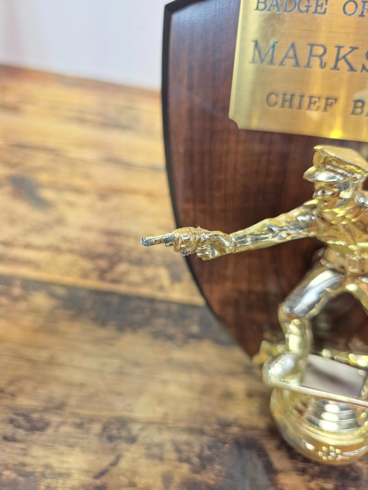 Vintage Hollywood Trophy Co. “Chief Bill Vickery” Marksman Plaque Studio Display