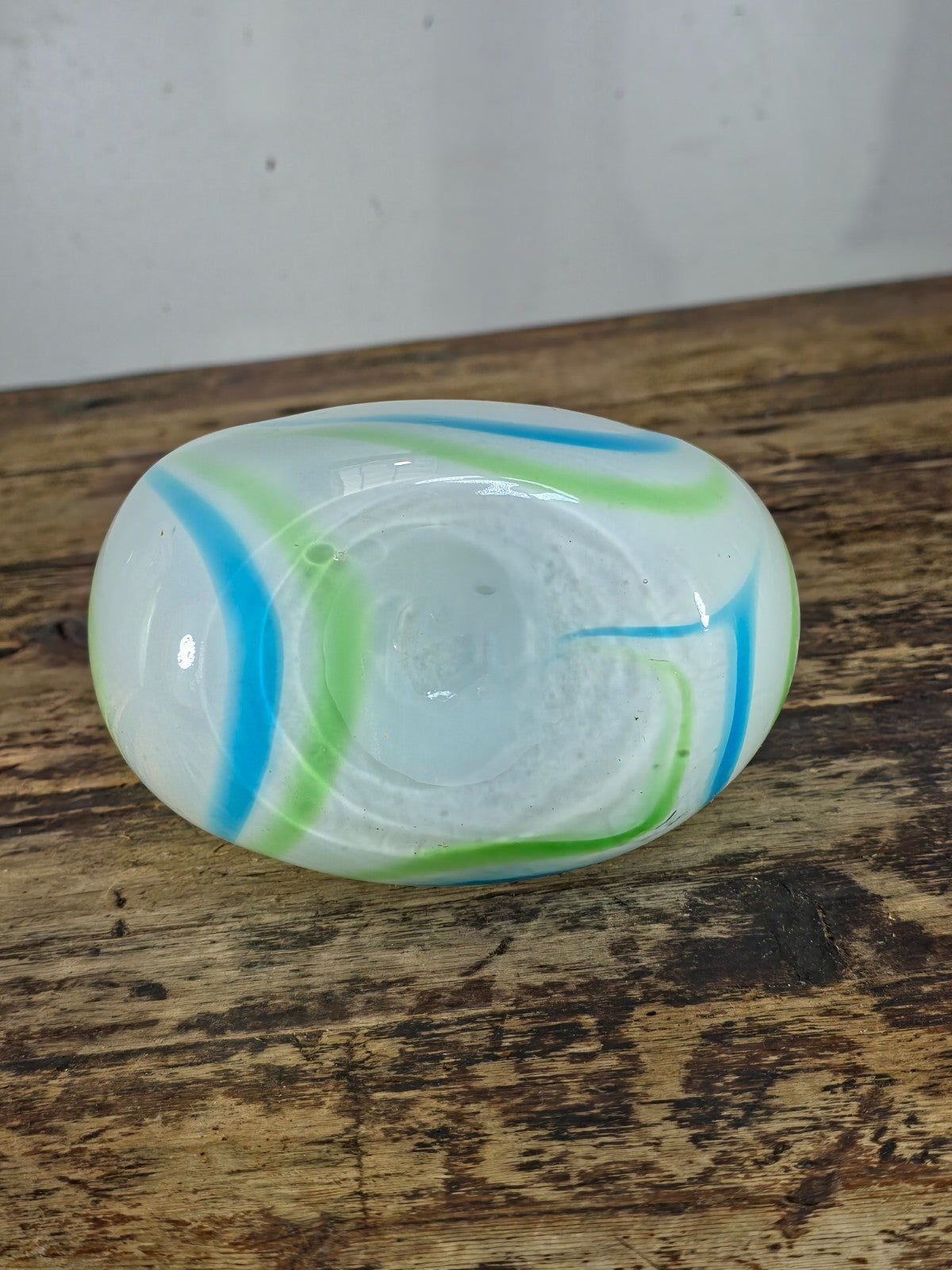 Margie’s Garden Hand Blown Glass Vase with Blue & Green Swirl Pattern