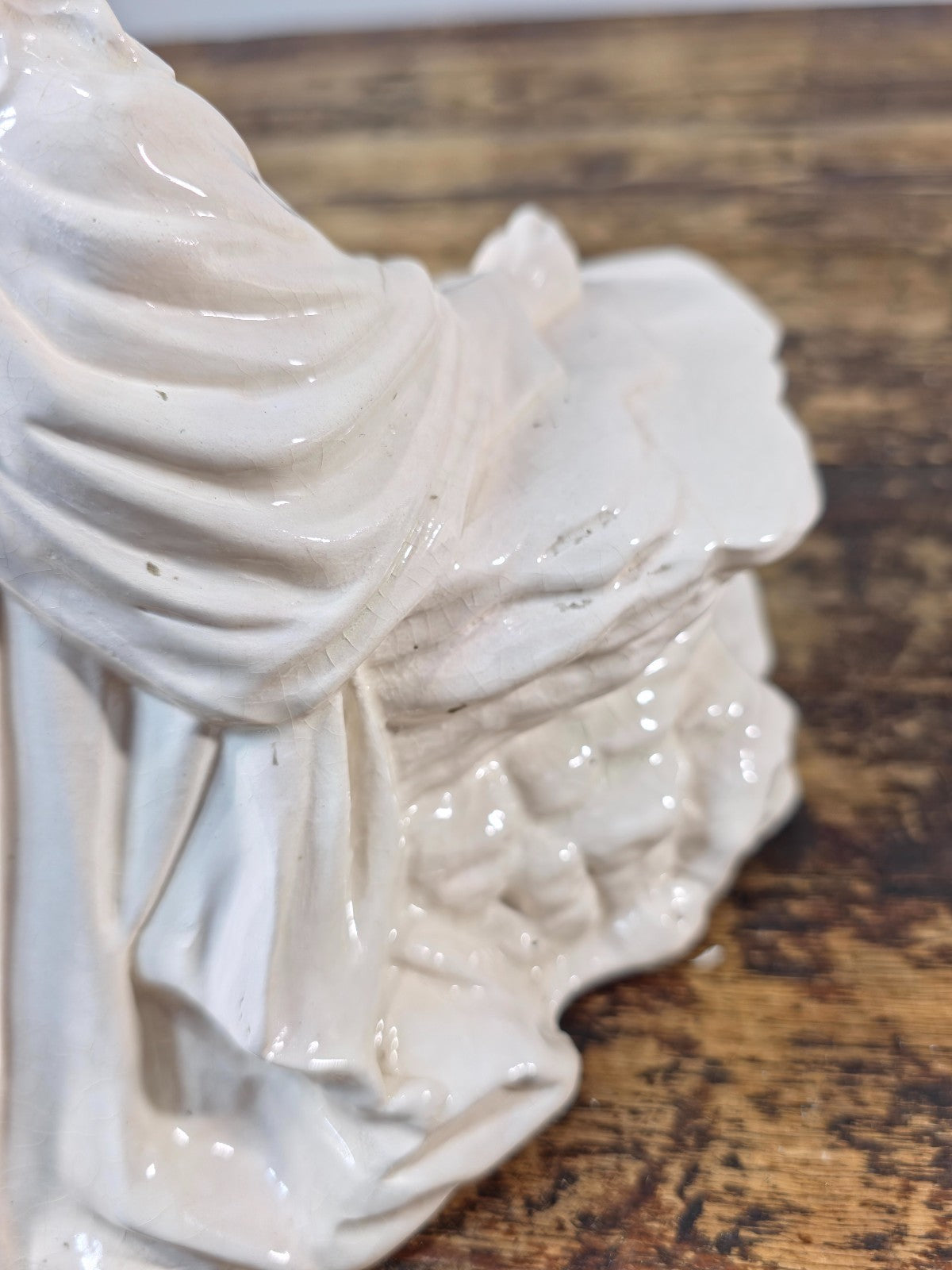 Vintage Byron Molds Jesus at the Rock White Glazed Ceramic Statue 7"